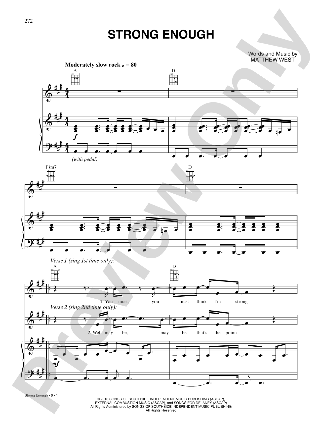 Strong Enough: Piano/Vocal/Chords