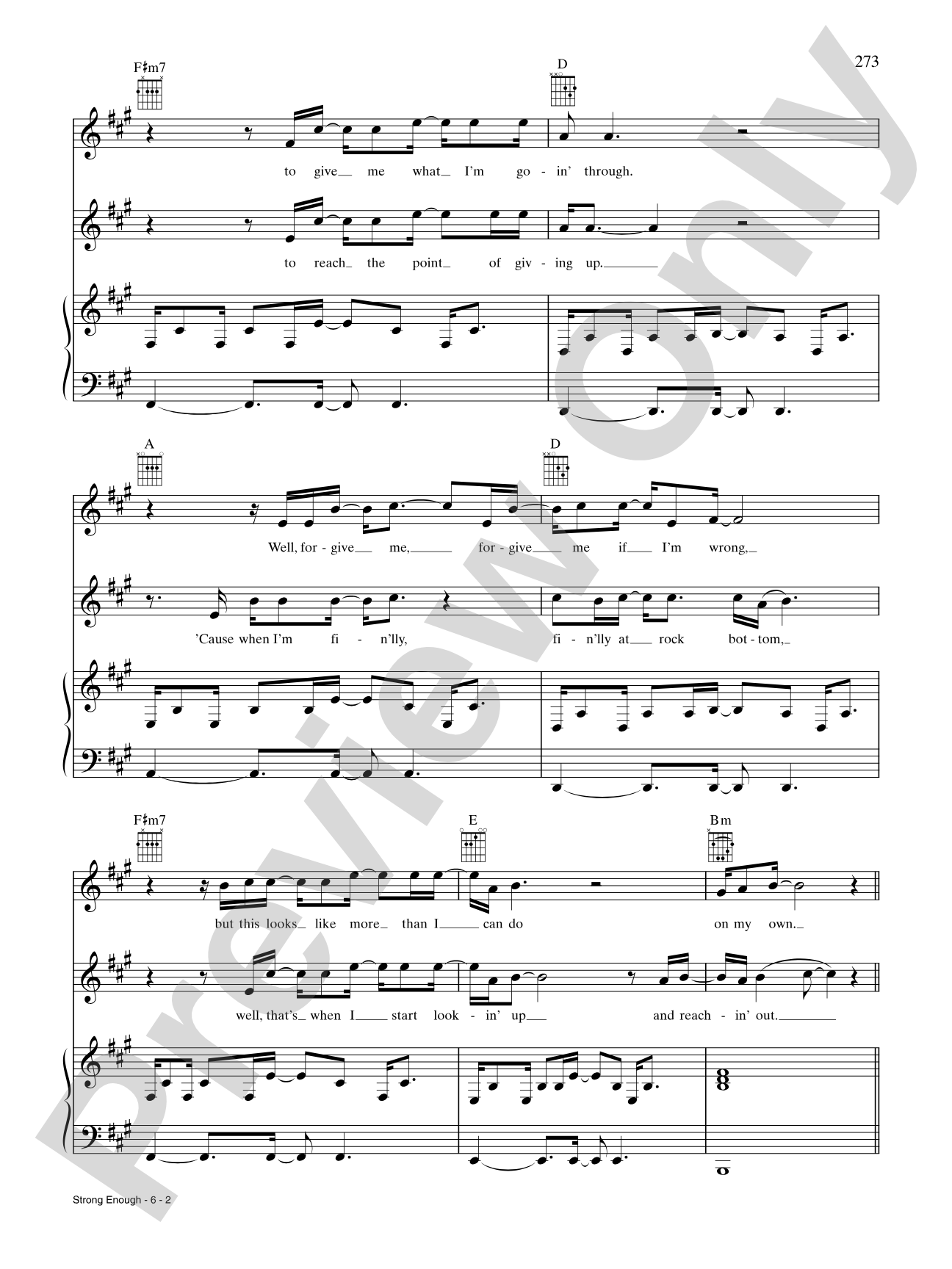 Strong Enough: Piano/Vocal/Chords