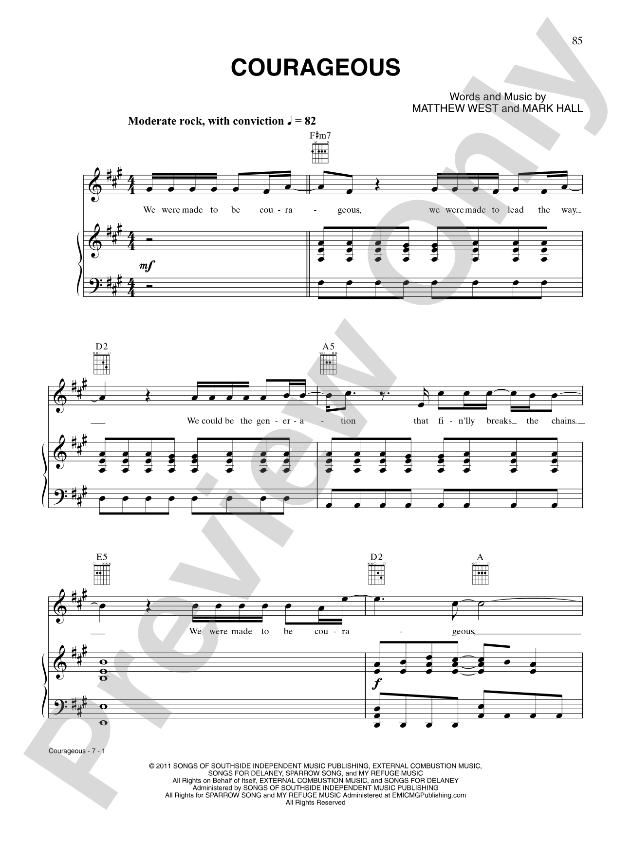 Courageous: Piano/Vocal/Chords