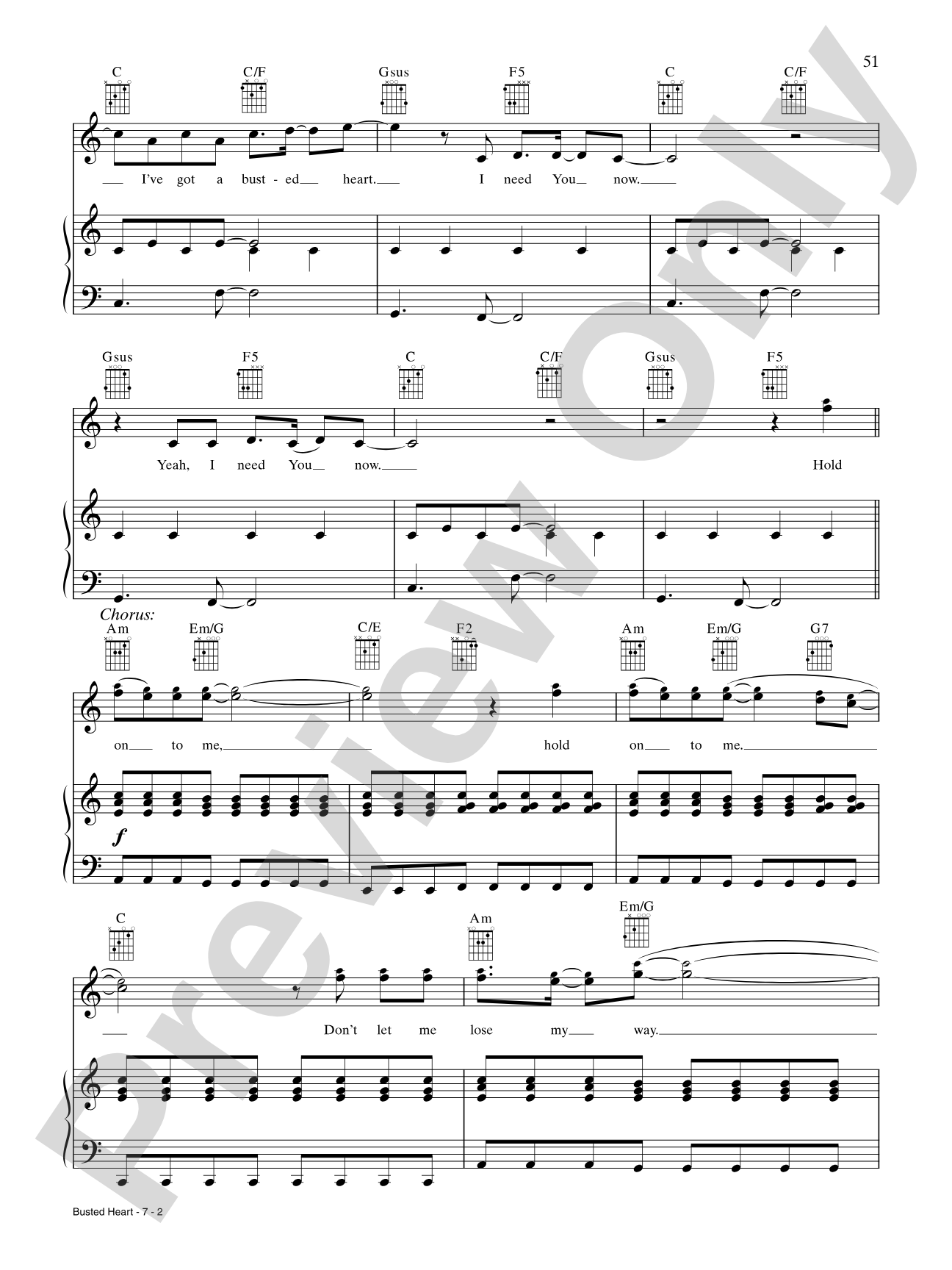 Busted Heart (Hold on to Me): Piano/Vocal/Chords