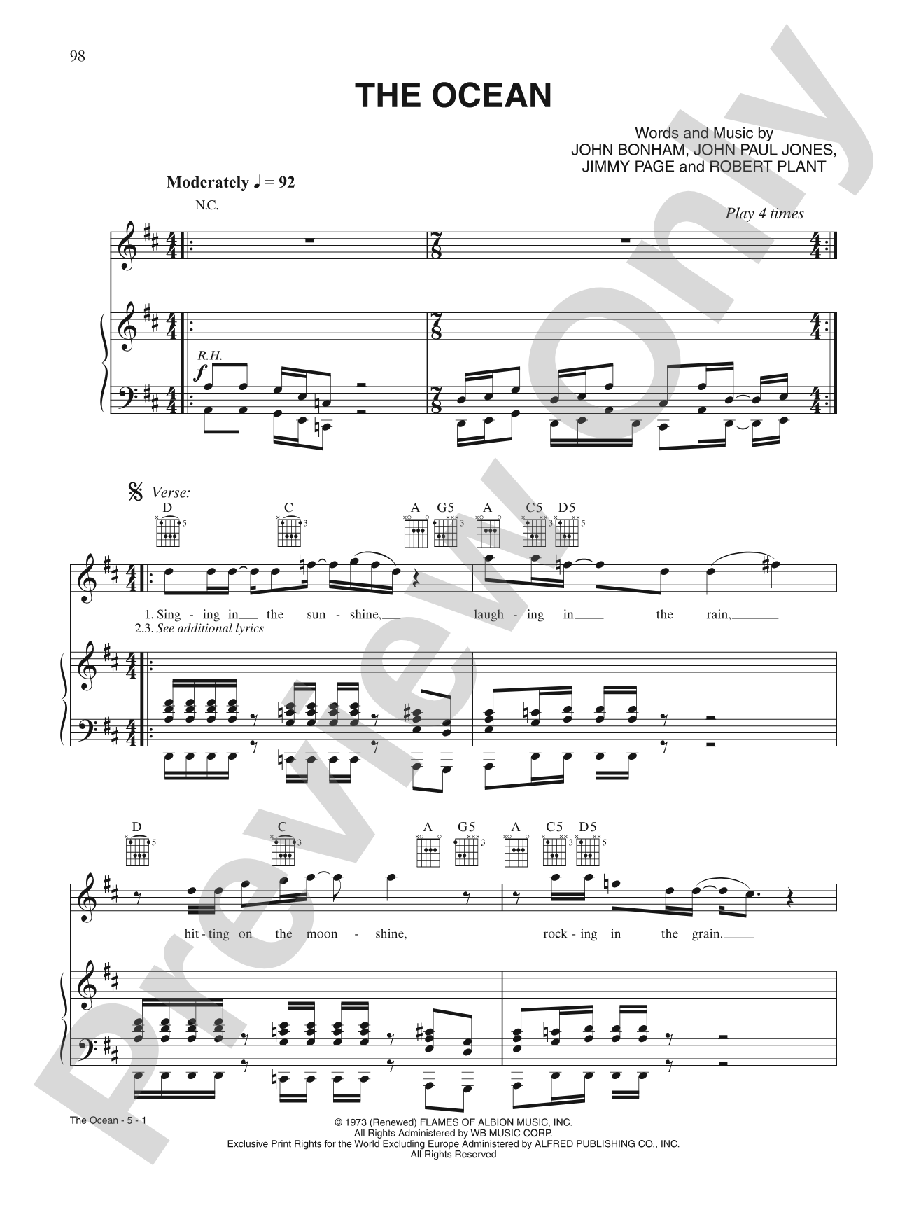 The Ocean: Piano/Vocal/Chords