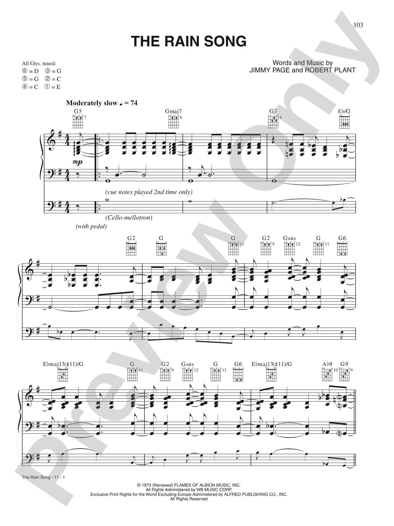 The Rain Song: Piano/Vocal/Chords