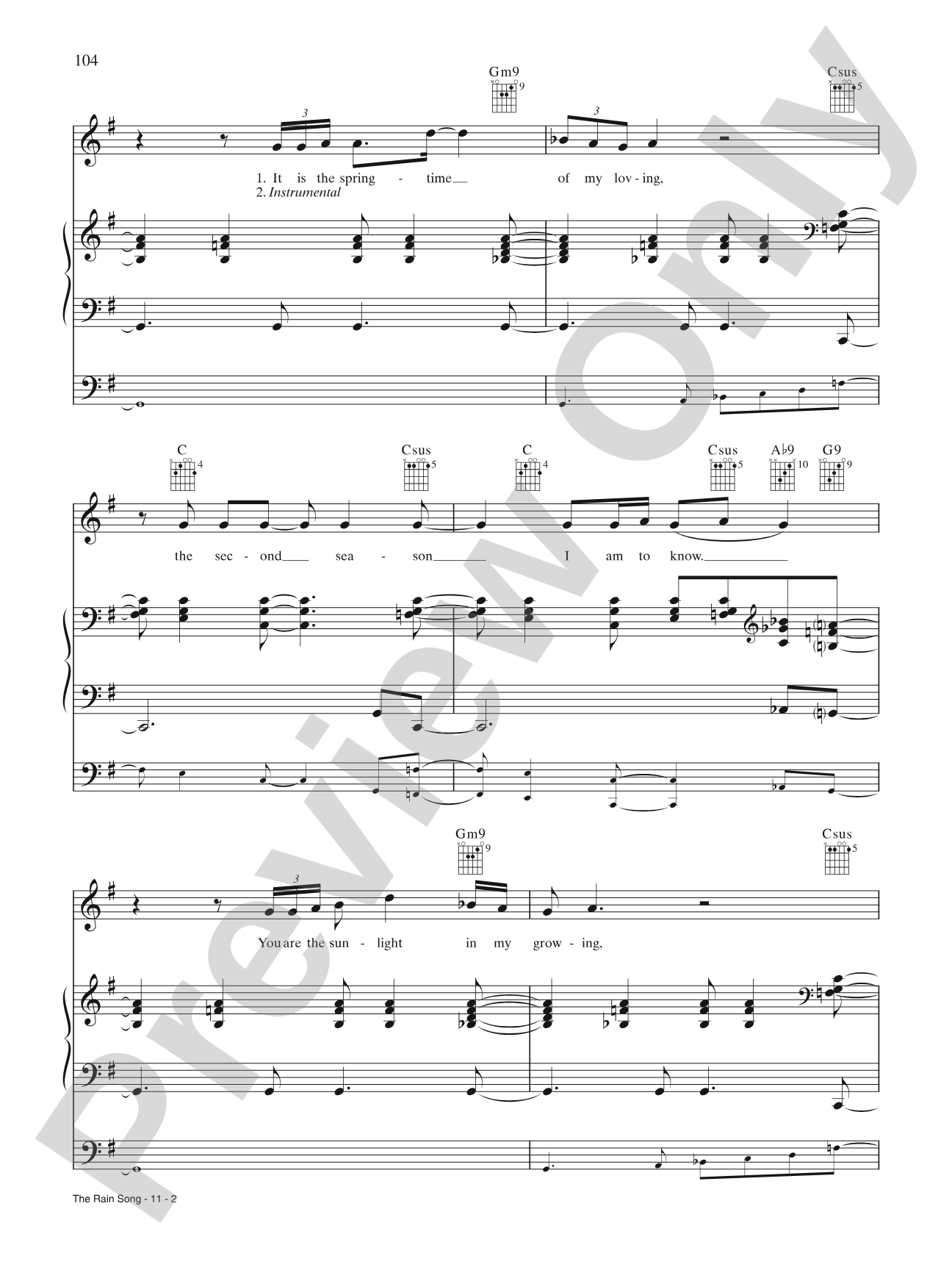 The Rain Song: Piano/Vocal/Chords