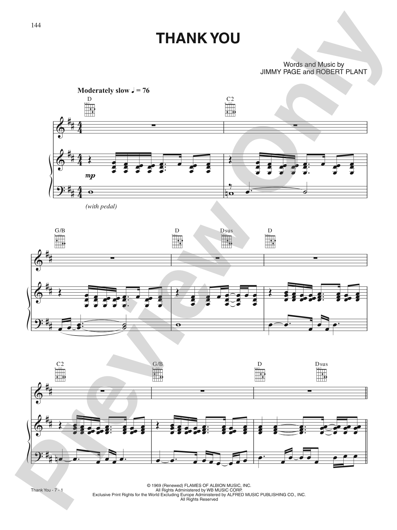 Thank You: Piano/Vocal/Chords