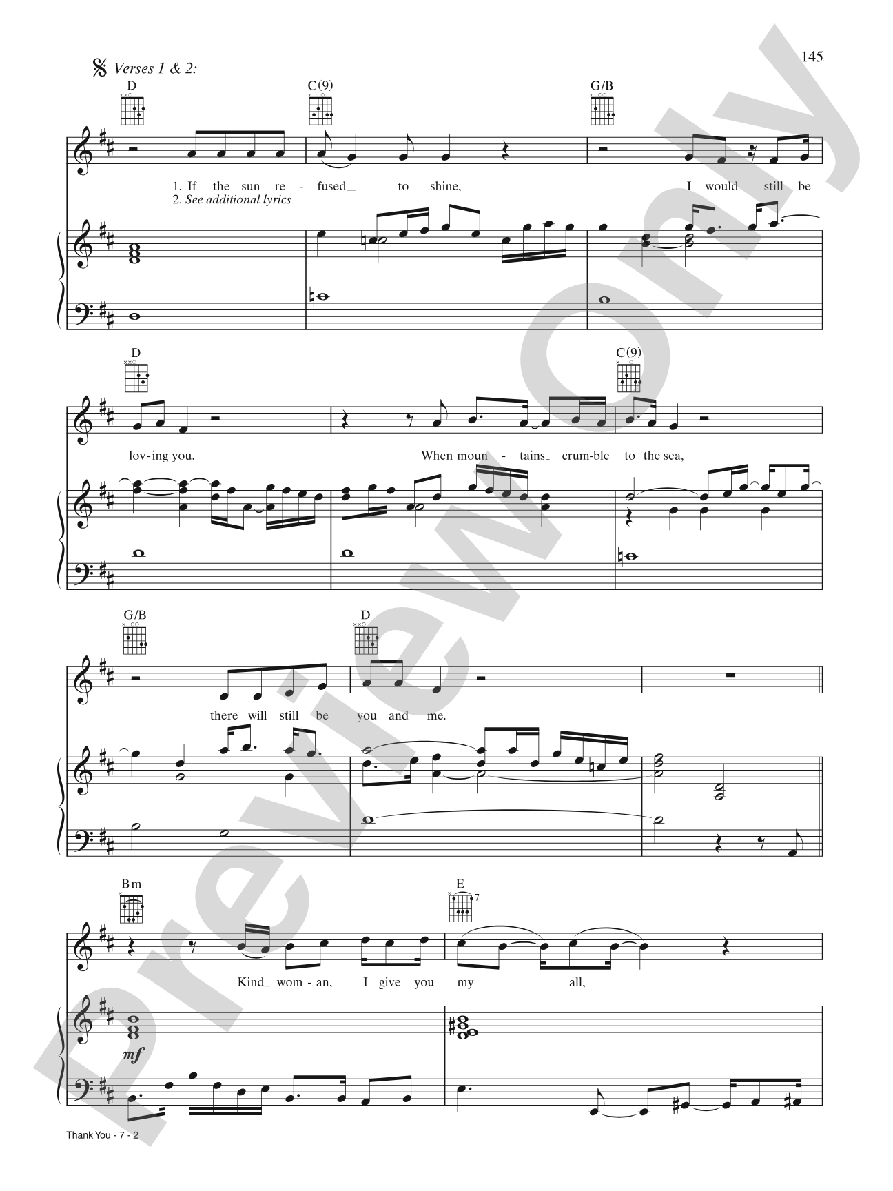 Thank You: Piano/Vocal/Chords