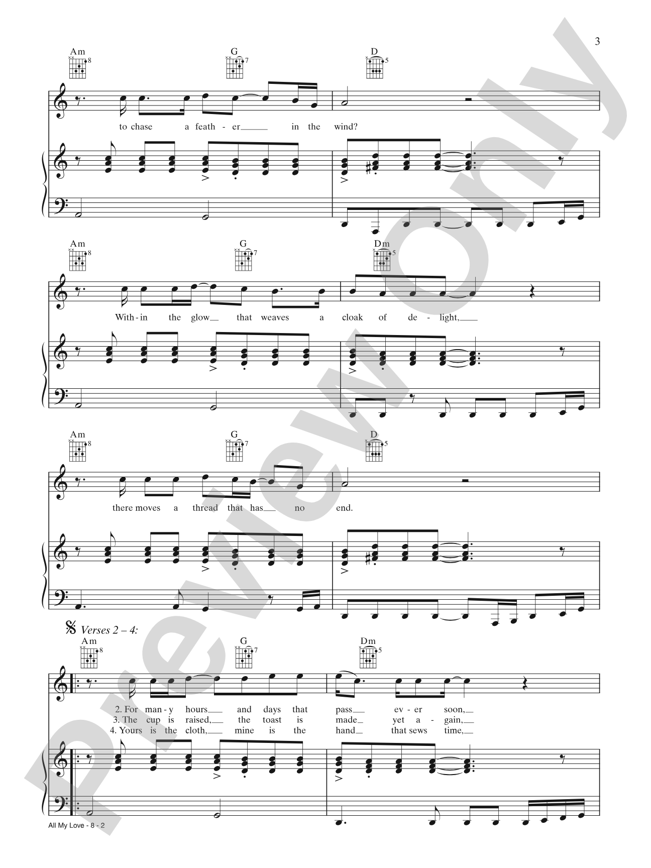 All My Love: Piano/Vocal/Chords