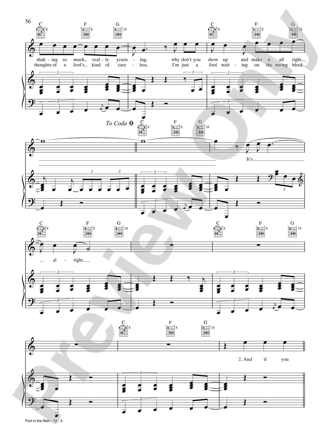 Fool in the Rain: Piano/Vocal/Chords