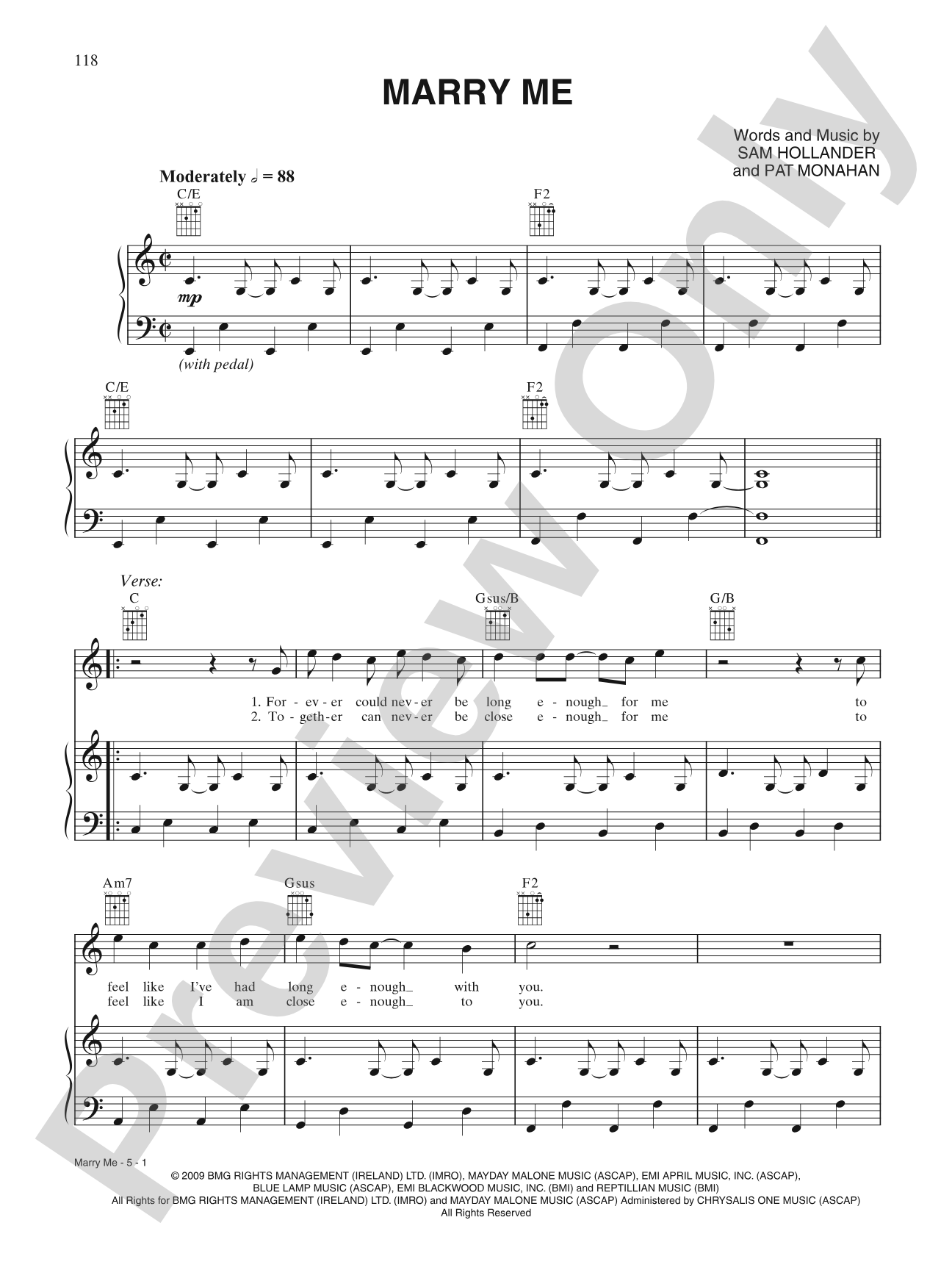 Marry Me: Piano/Vocal/Chords