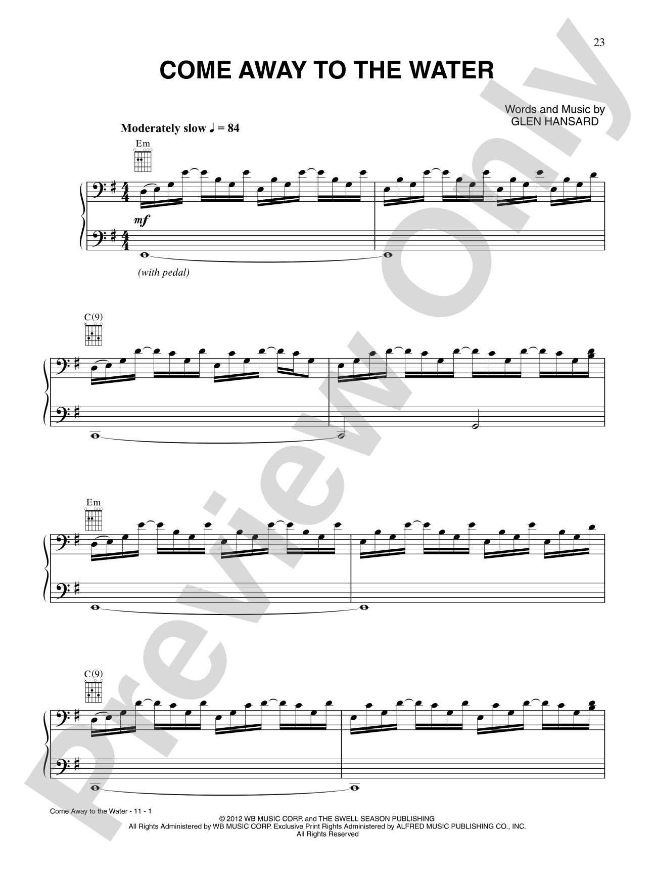 Come Away to the Water: Piano/Vocal/Chords