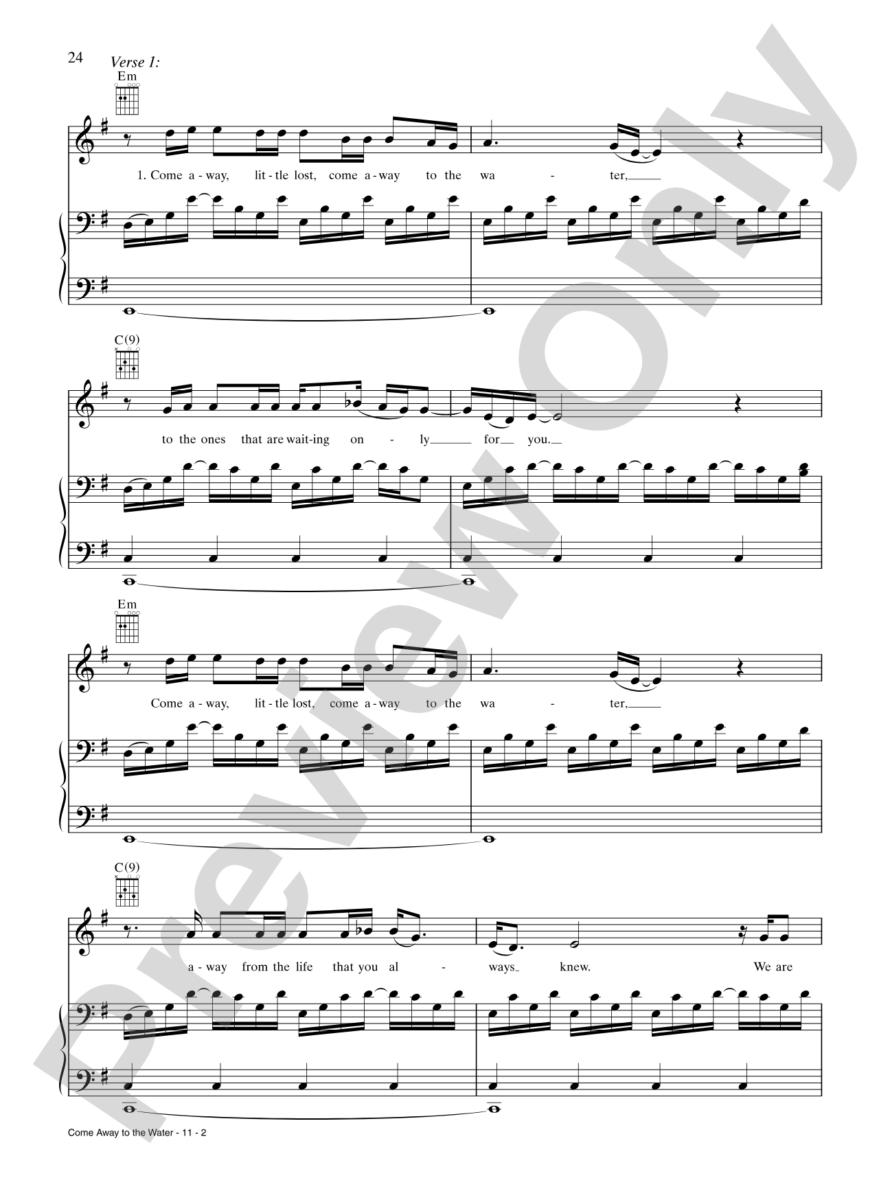 Come Away to the Water: Piano/Vocal/Chords