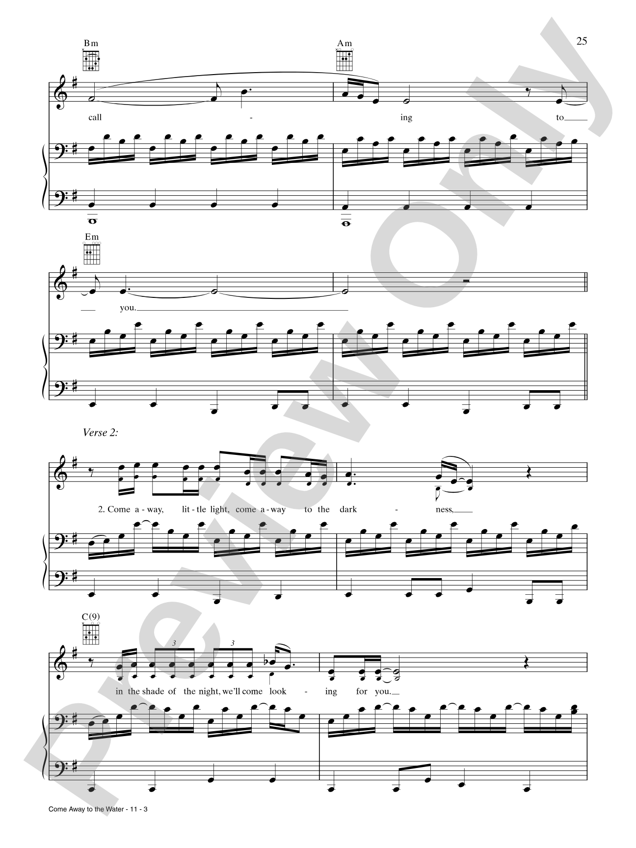 Come Away to the Water: Piano/Vocal/Chords