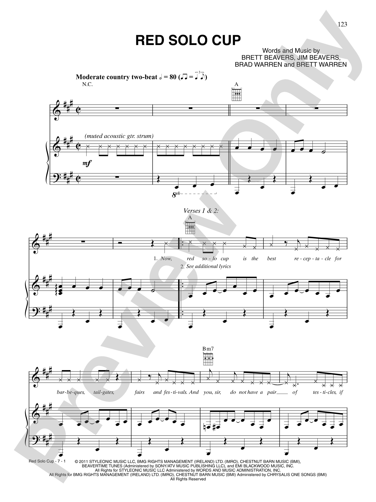 Red Solo Cup: Piano/Vocal/Chords