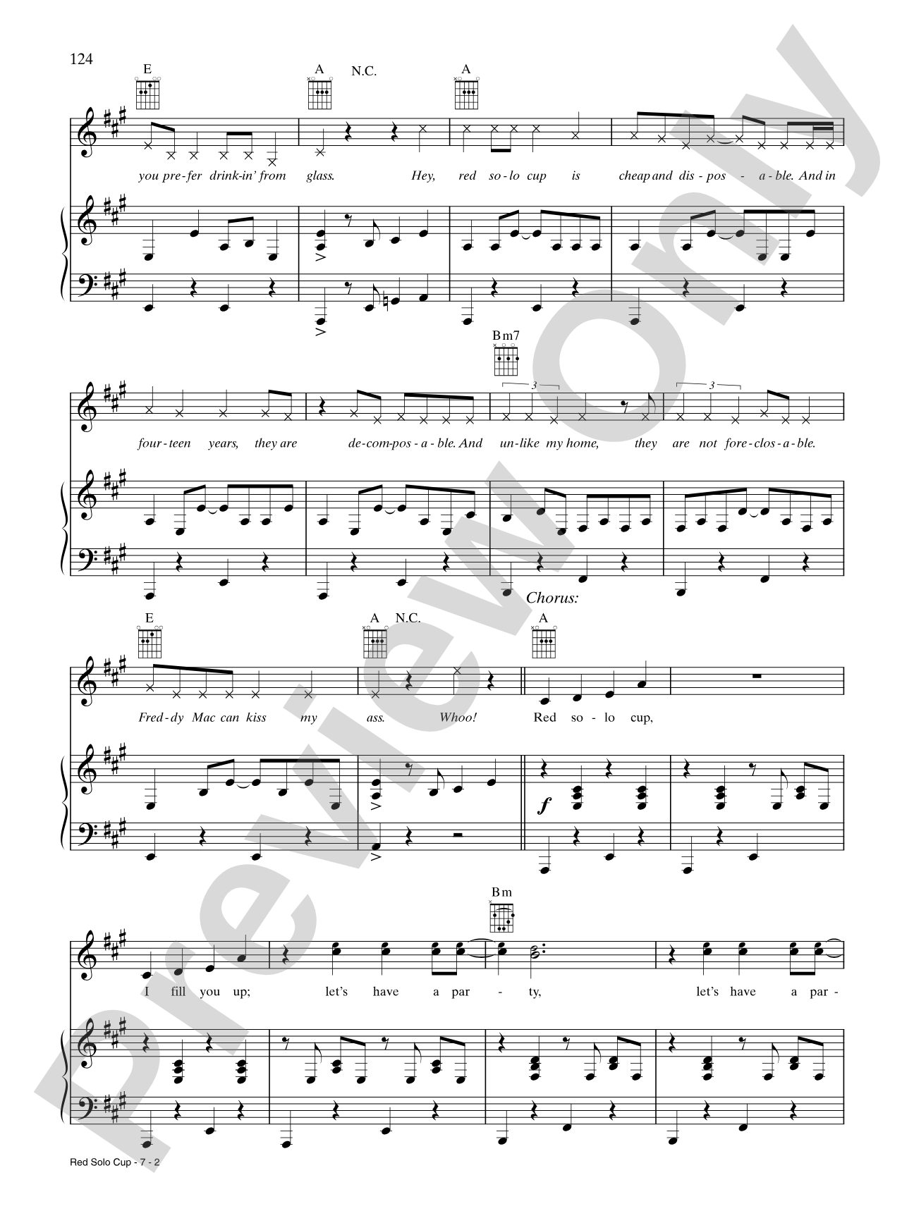 Red Solo Cup: Piano/Vocal/Chords
