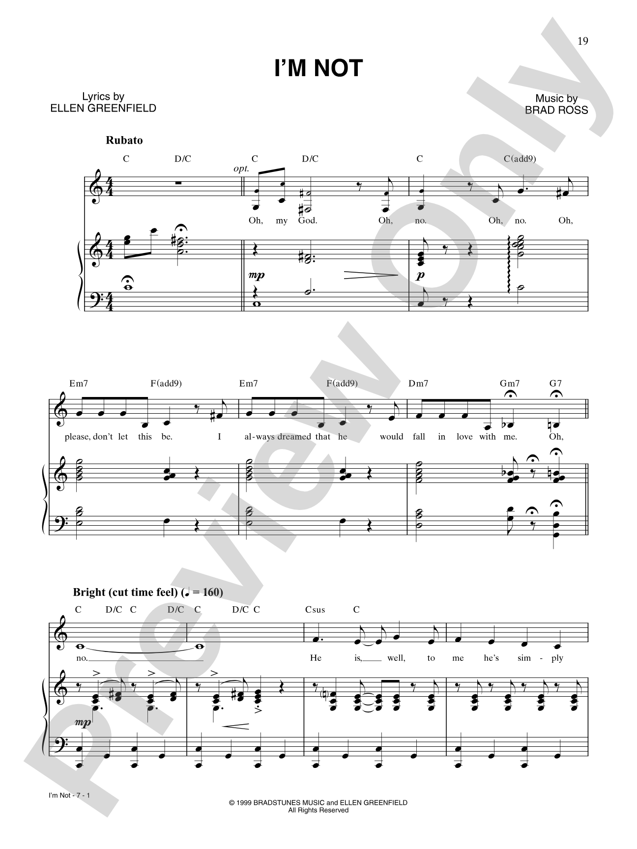 I'm Not: Piano/Vocal/Chords