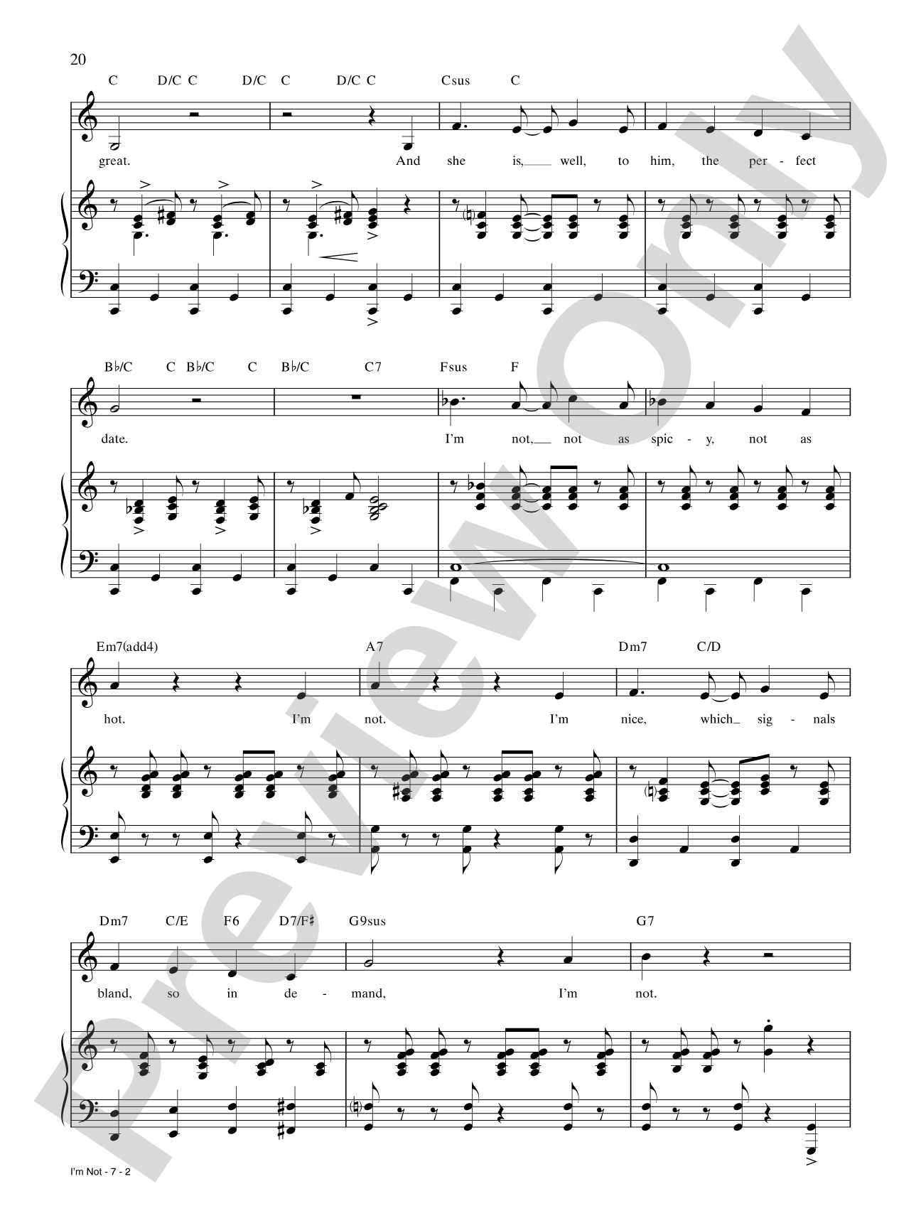 I'm Not: Piano/Vocal/Chords