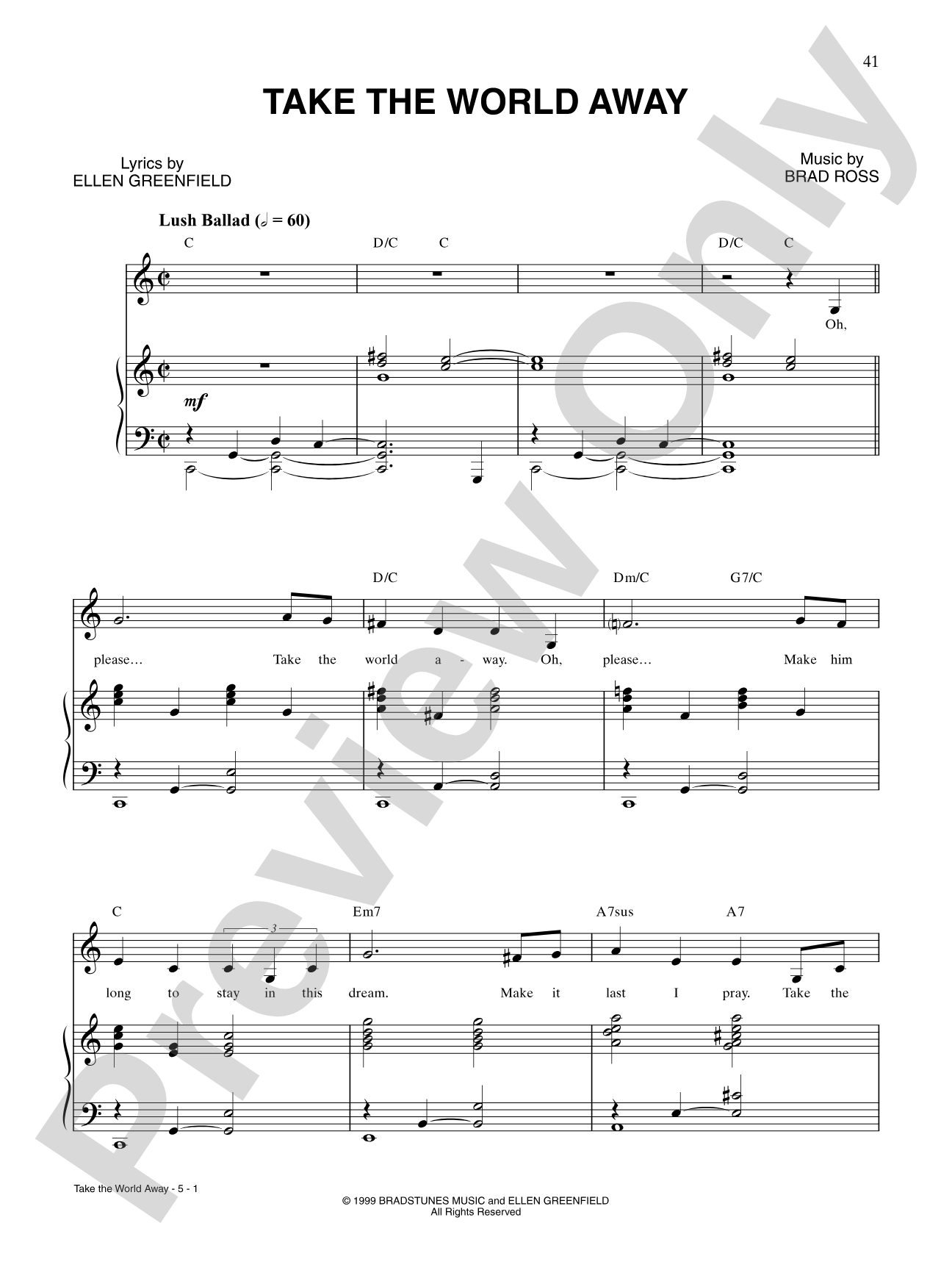 Take the World Away: Piano/Vocal/Chords