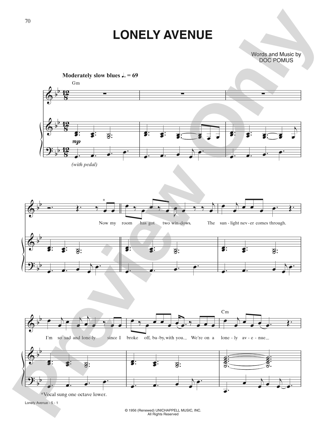 Lonely Avenue: Piano/Vocal/Chords