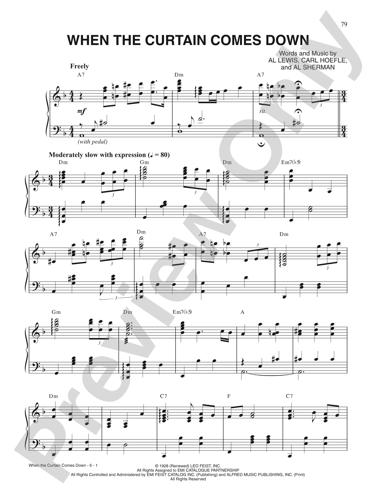 When the Curtain Comes Down: Piano/Vocal/Chords