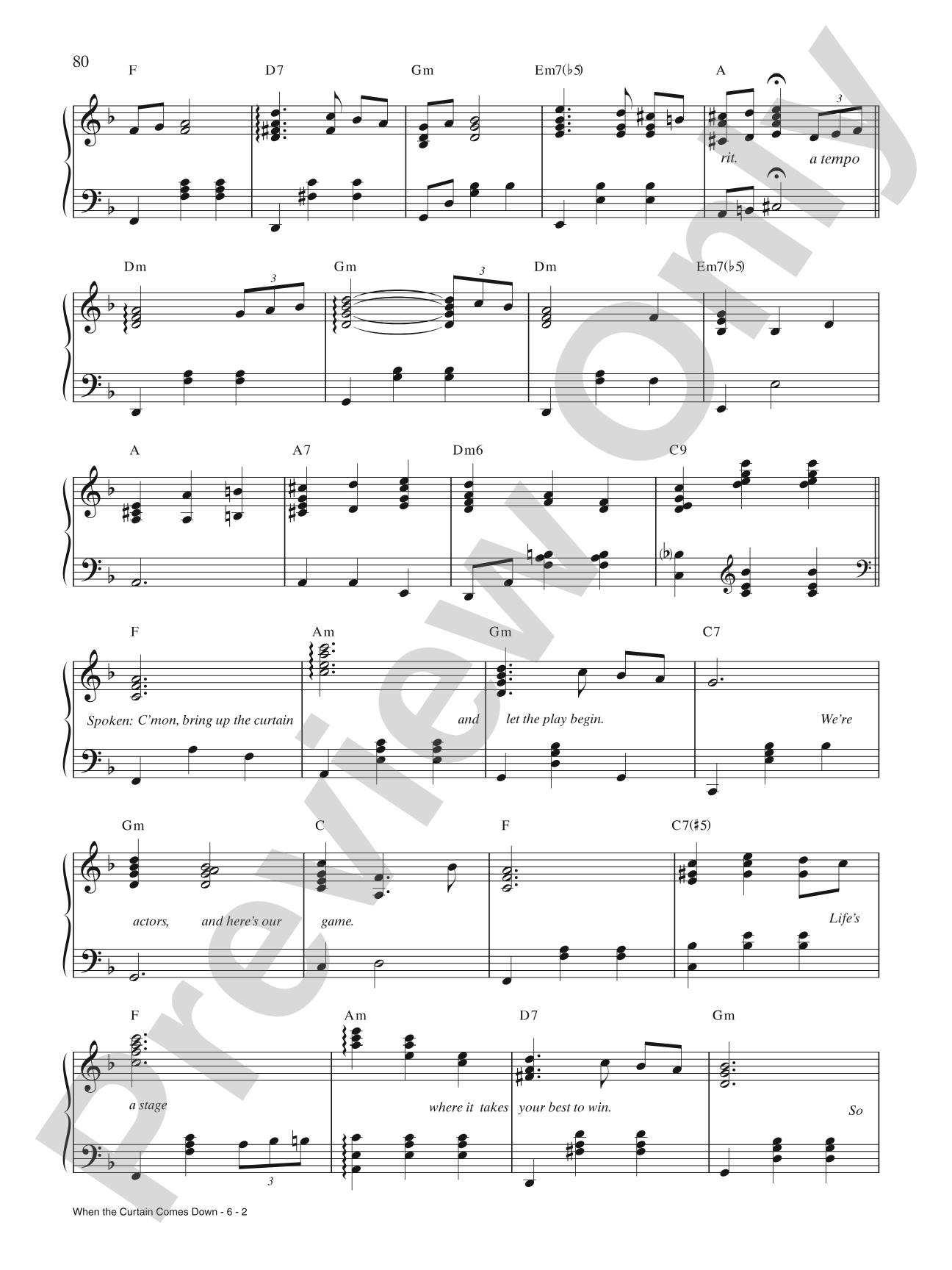 When the Curtain Comes Down: Piano/Vocal/Chords