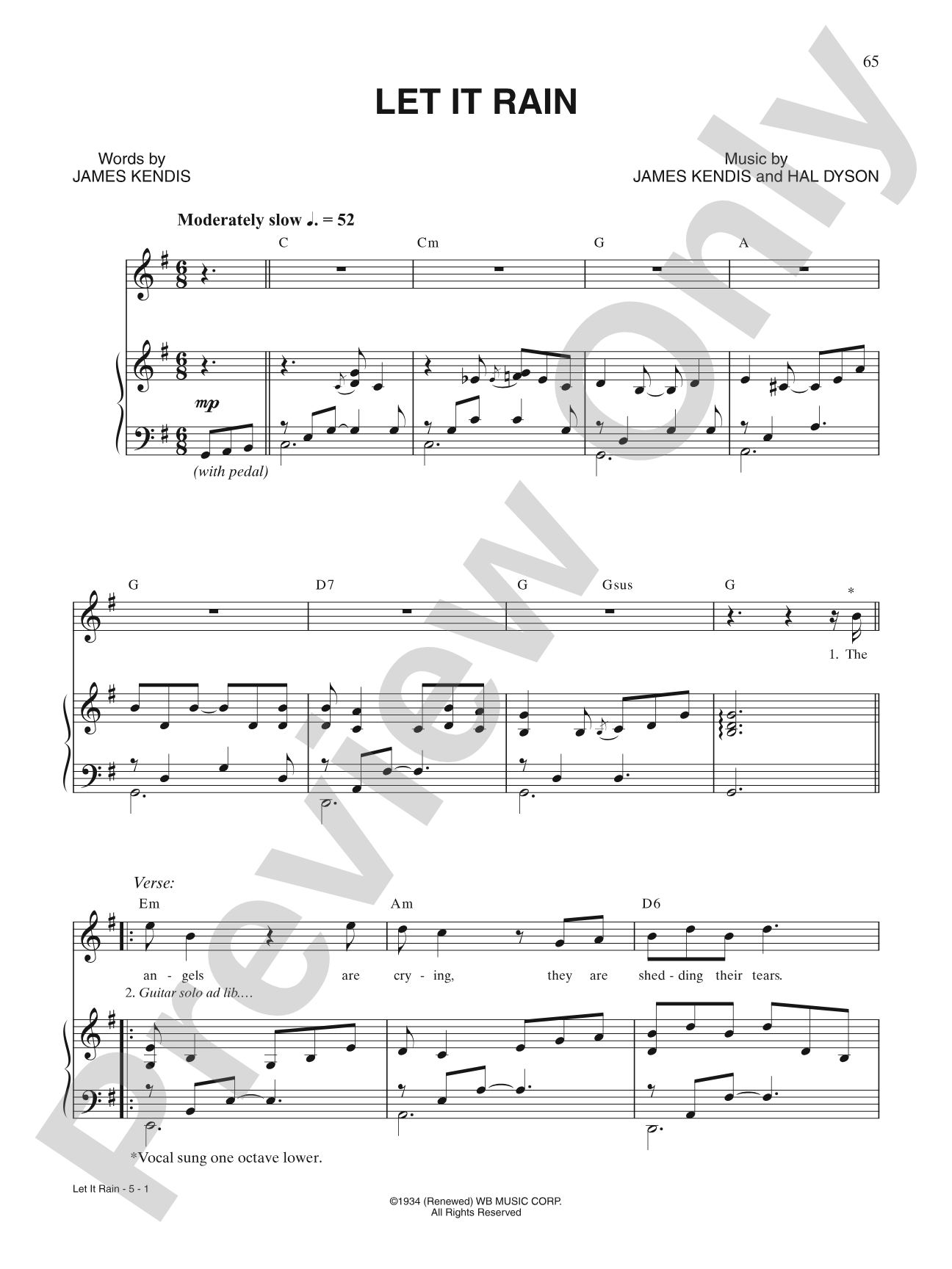Let It Rain: Piano/Vocal/Chords