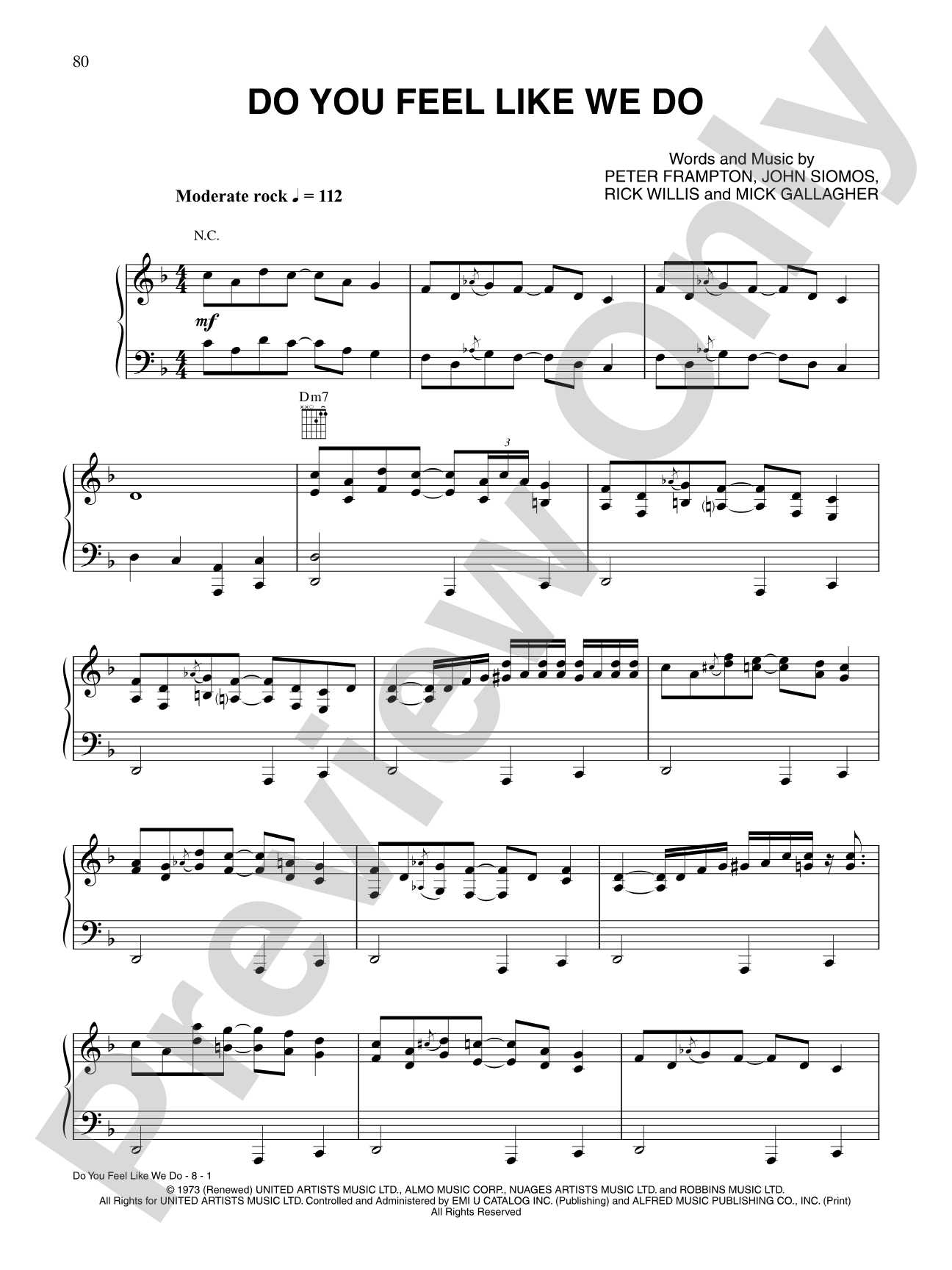 Do You Feel Like We Do: Piano/Vocal/Chords