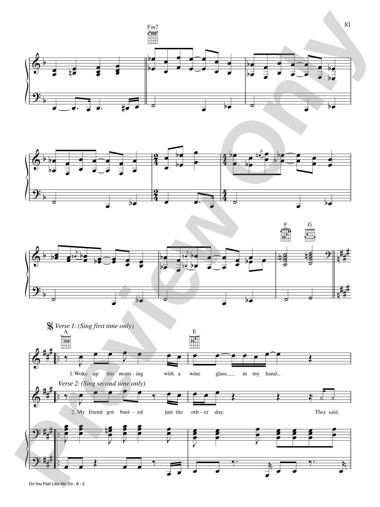 Do You Feel Like We Do: Piano/Vocal/Chords