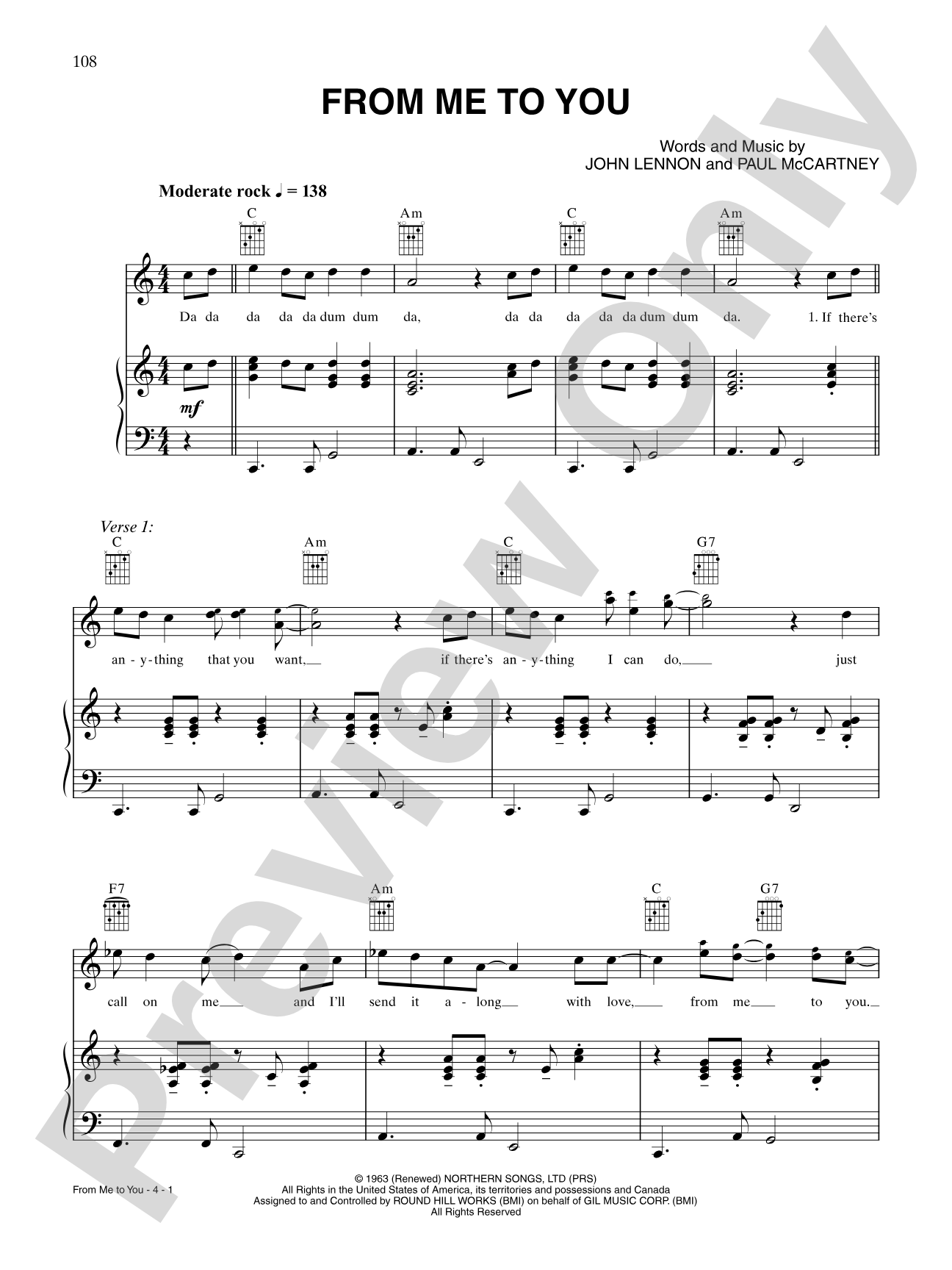 From Me to You: Piano/Vocal/Chords