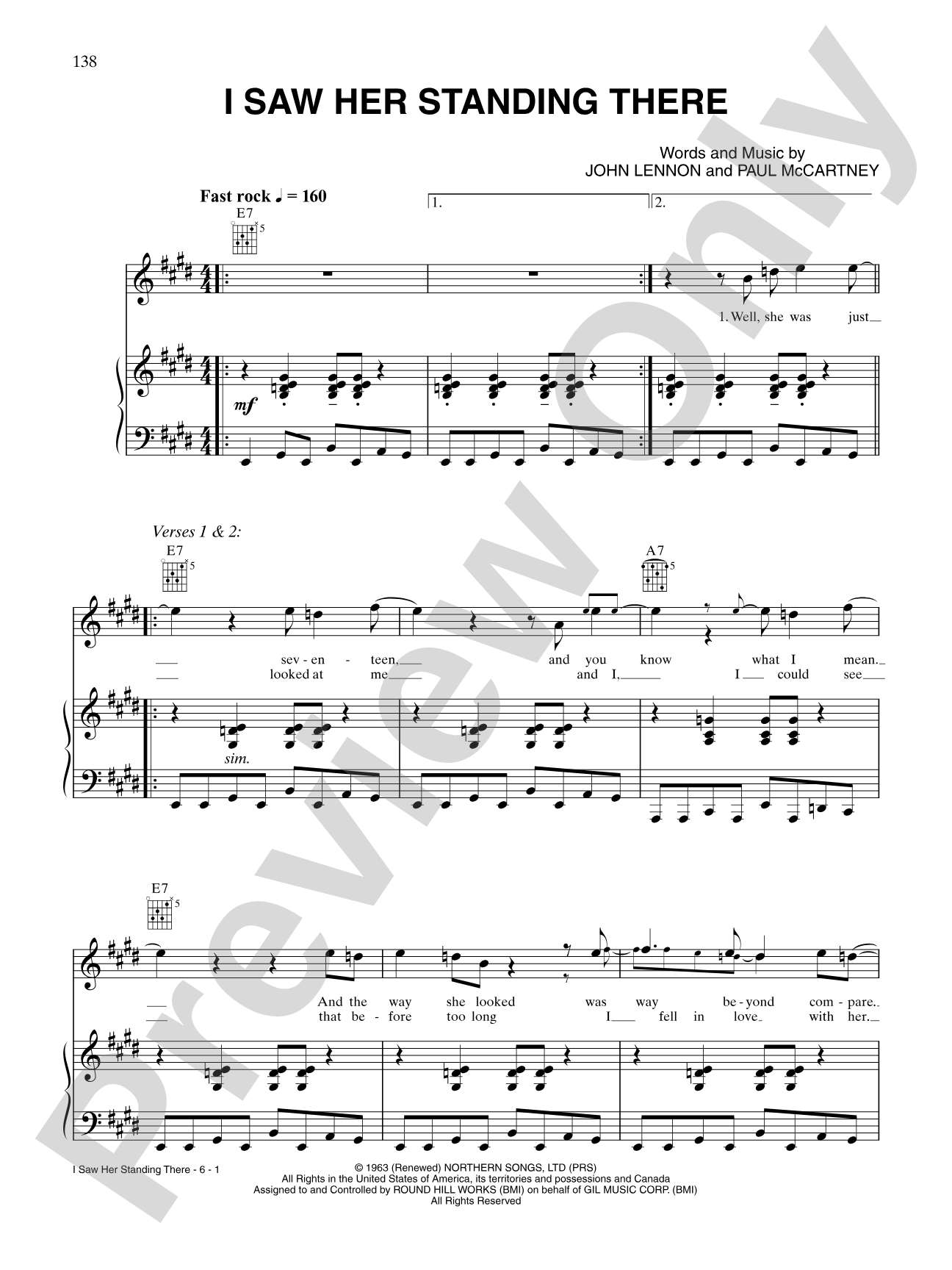 I Saw Her Standing There: Piano/Vocal/Chords