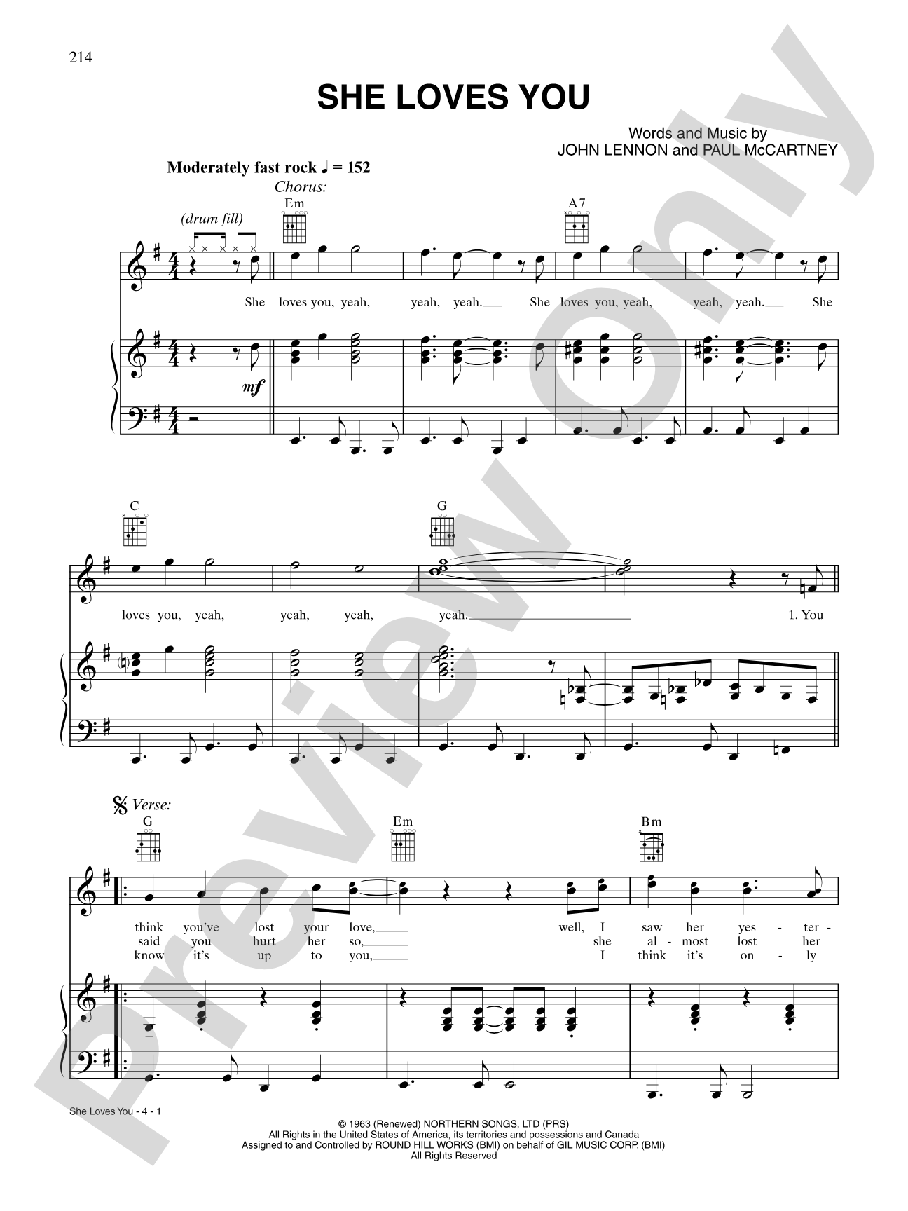 She Loves You: Piano/Vocal/Chords