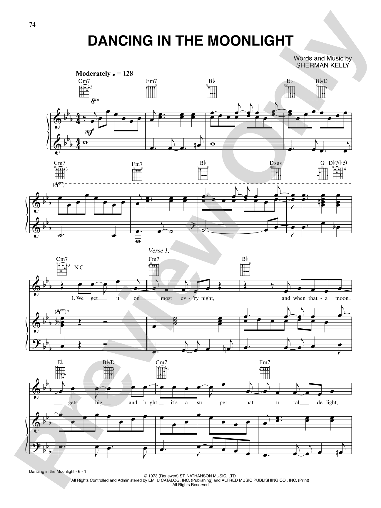 Dancing in the Moonlight: Piano/Vocal/Chords