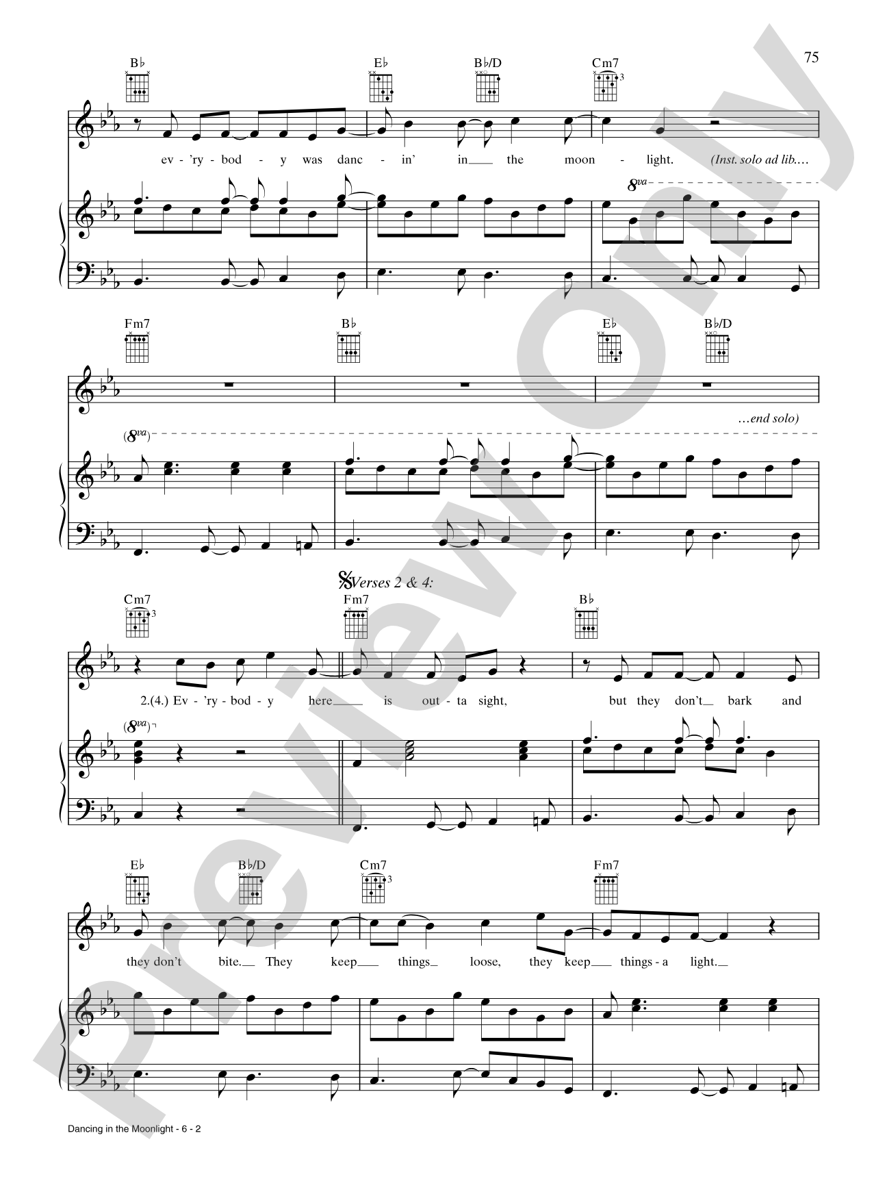 Dancing in the Moonlight: Piano/Vocal/Chords