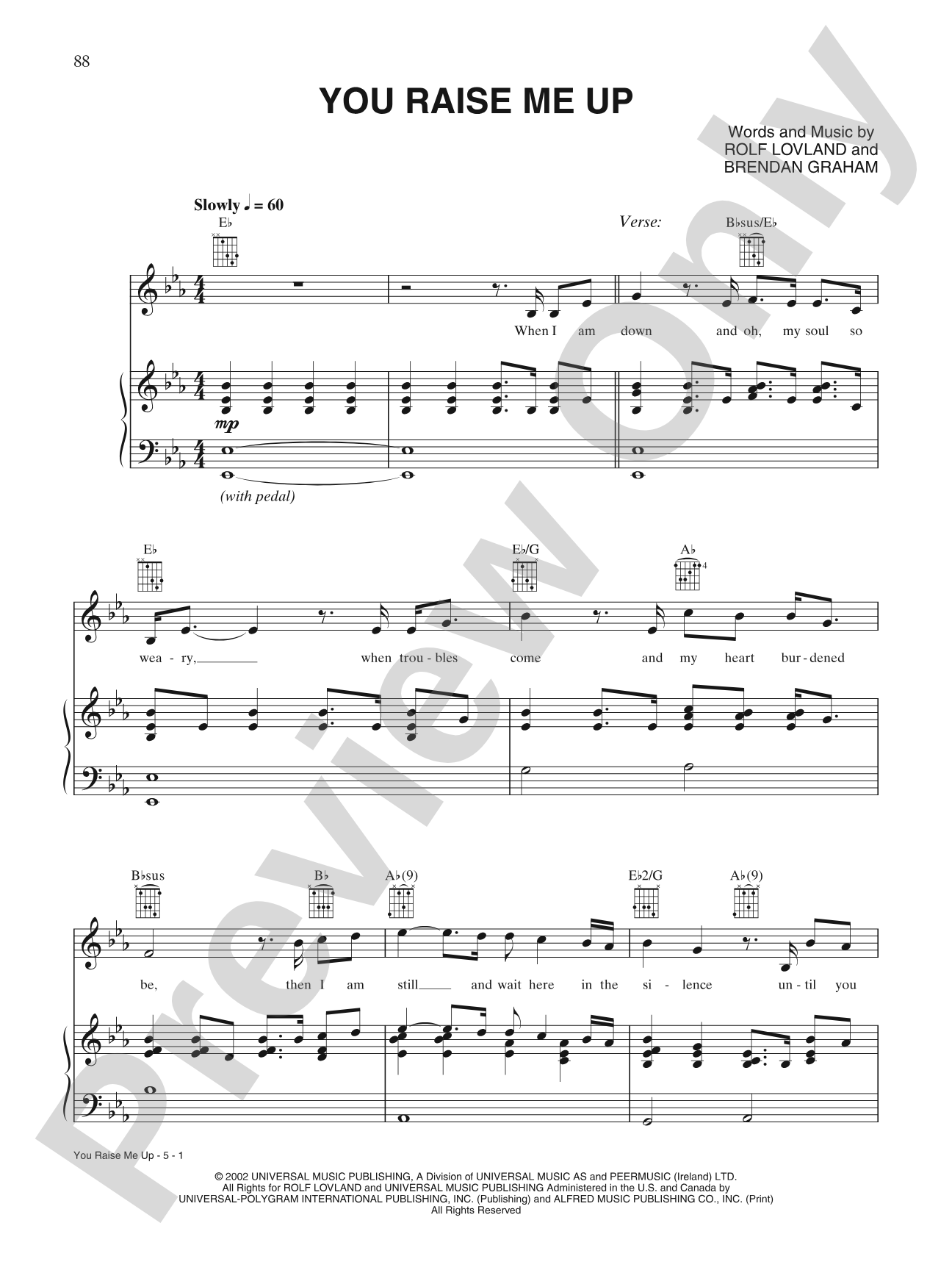 You Raise Me Up: Piano/Vocal/Chords