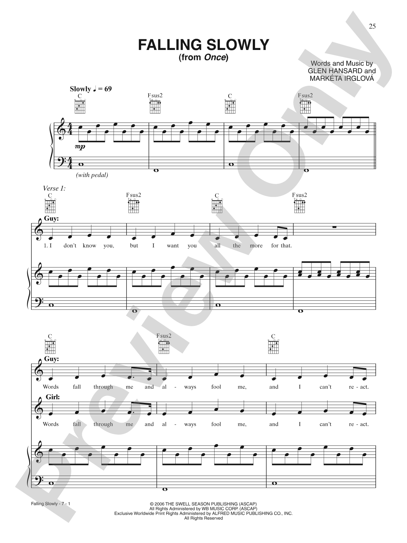 Falling Slowly: Piano/Vocal/Chords