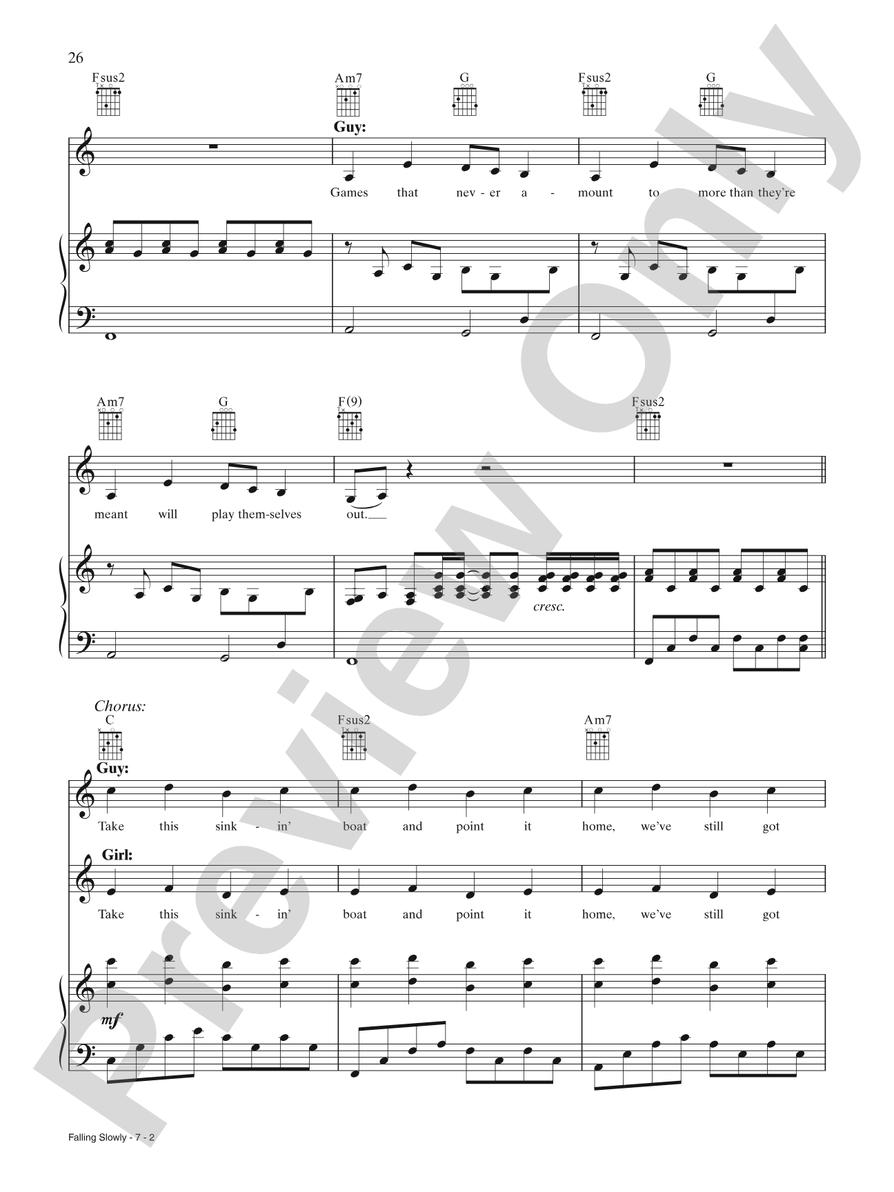 Falling Slowly: Piano/Vocal/Chords