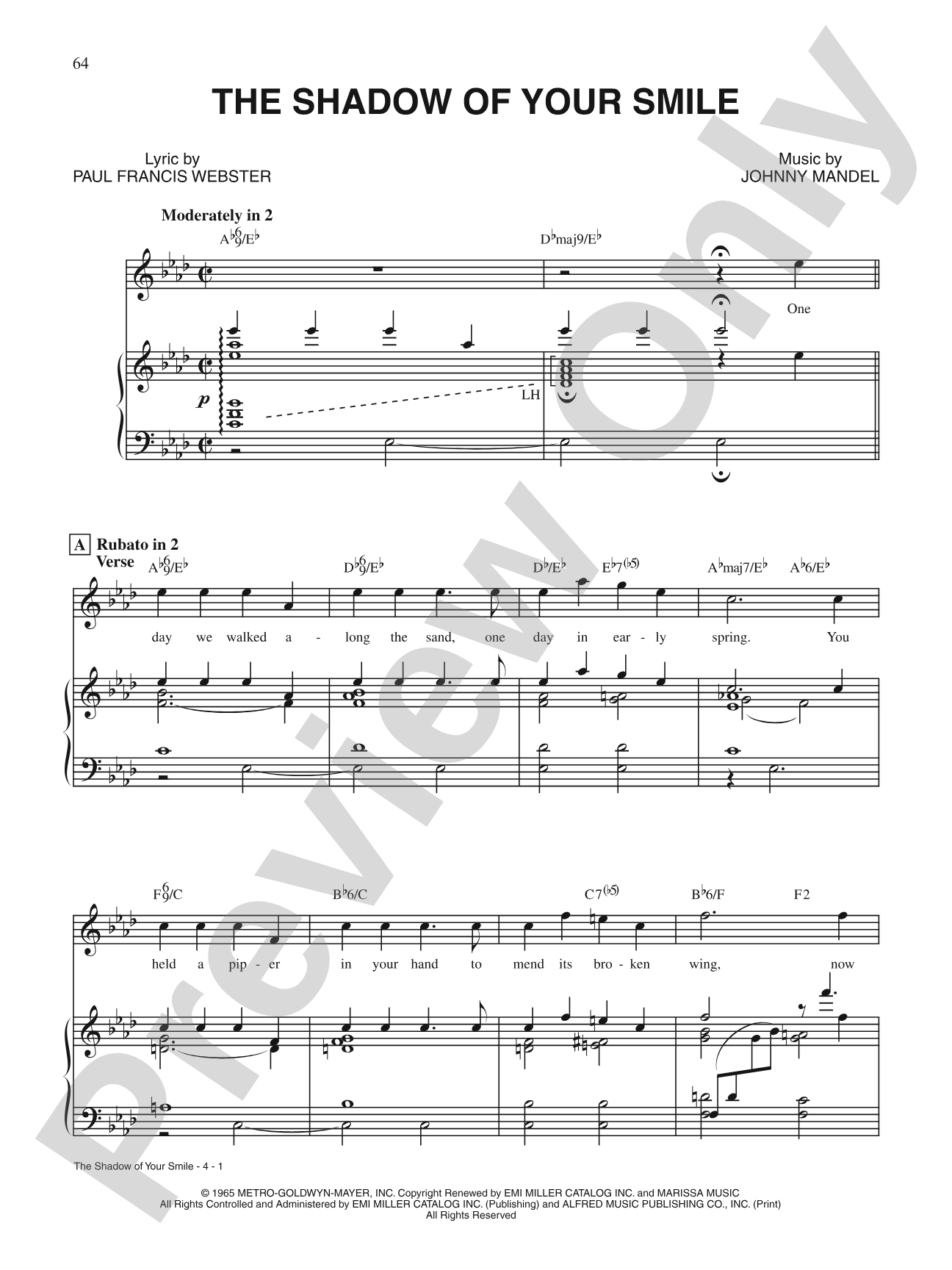 The Shadow of Your Smile: Piano/Vocal/Chords