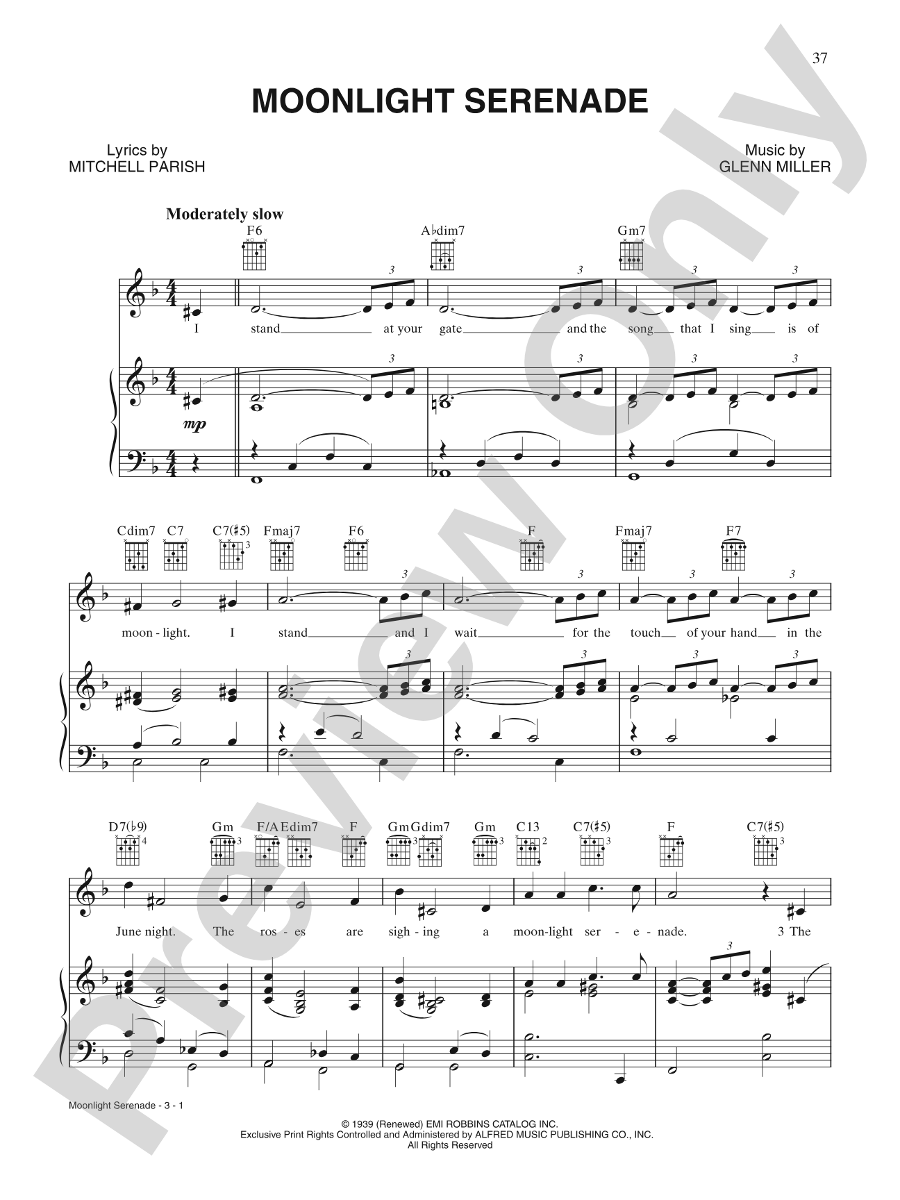 Moonlight Serenade: Piano/Vocal/Chords