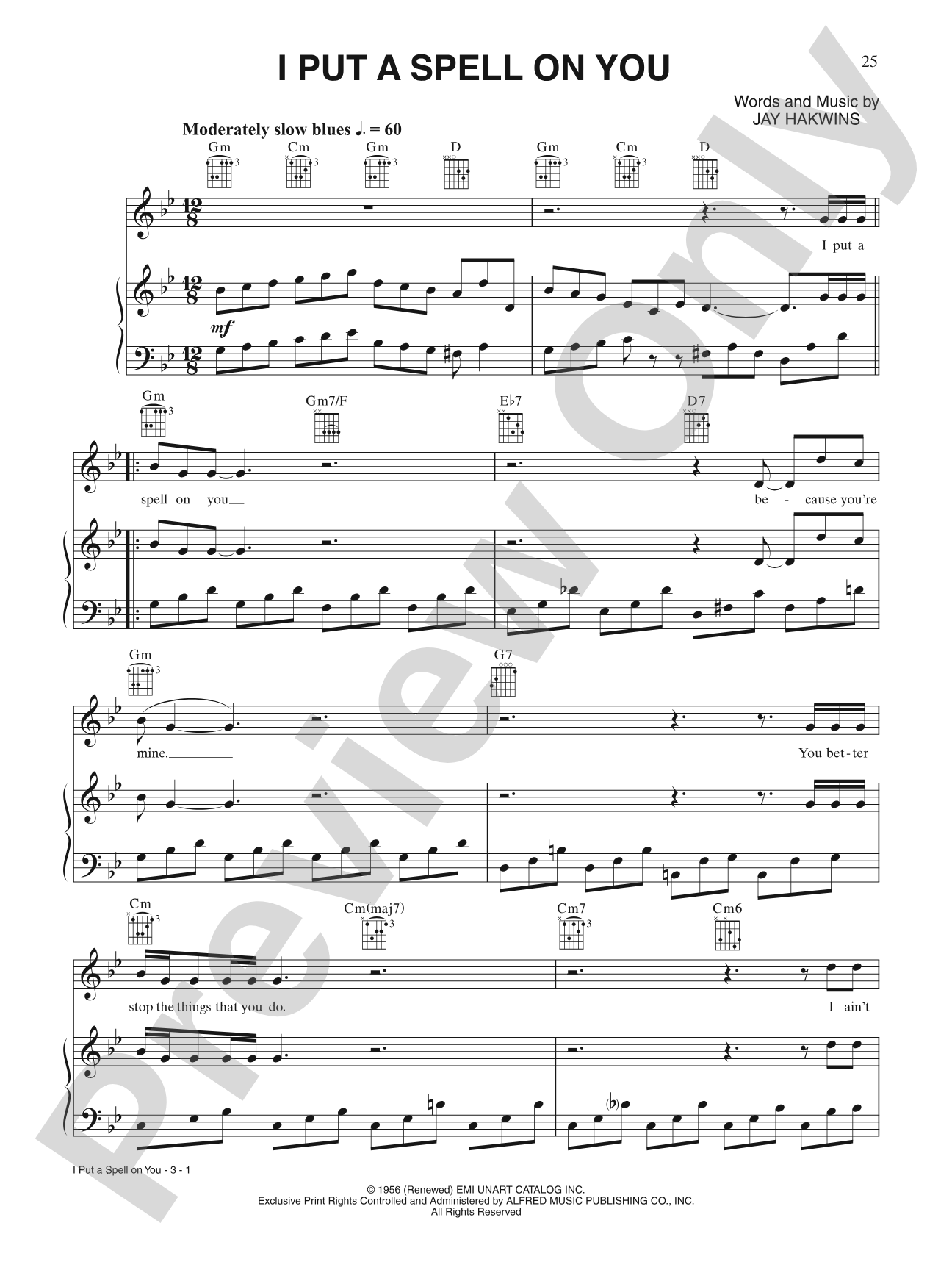 I Put a Spell on You: Piano/Vocal/Chords
