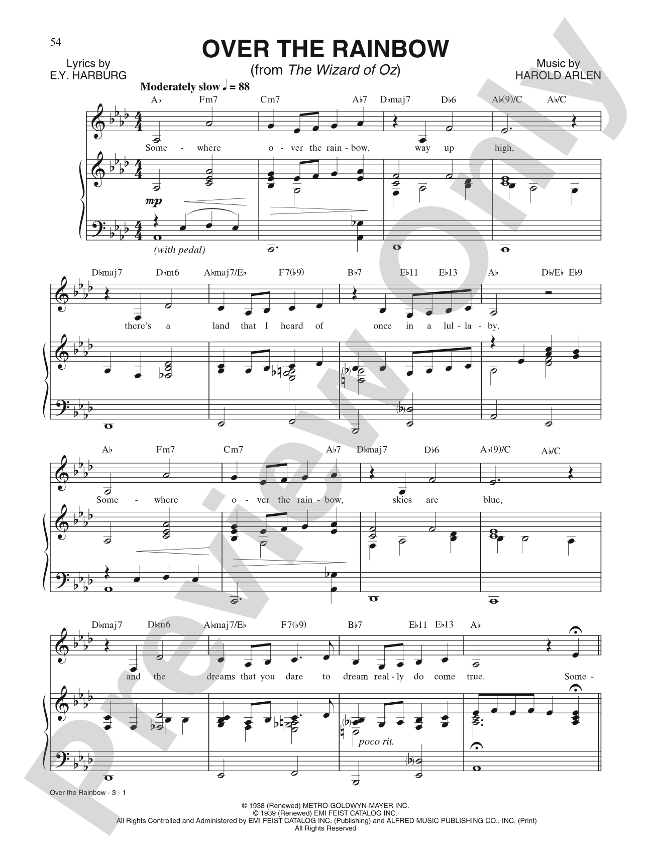 Over the Rainbow: Piano/Vocal/Chords