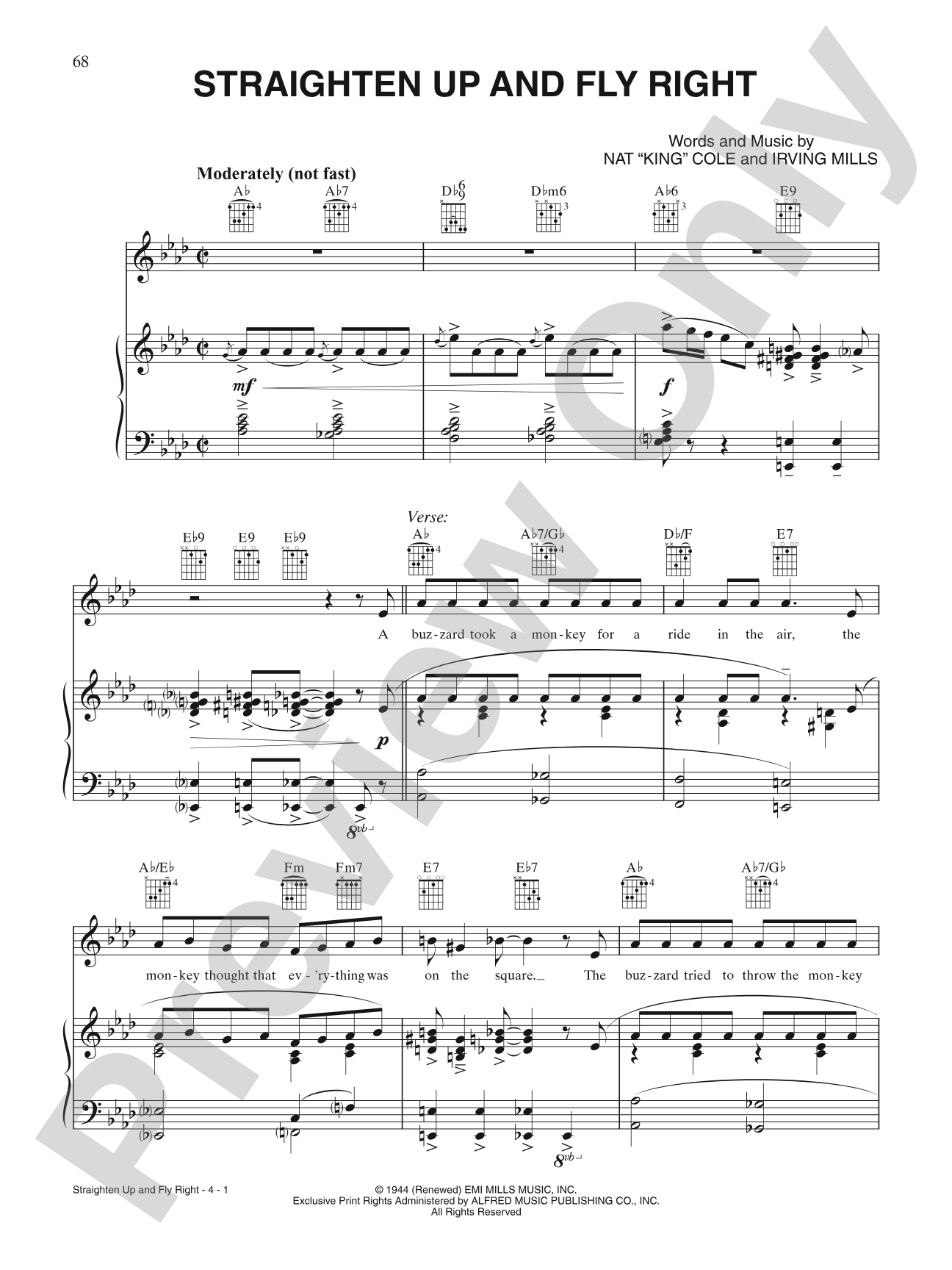 Straighten Up and Fly Right: Piano/Vocal/Chords