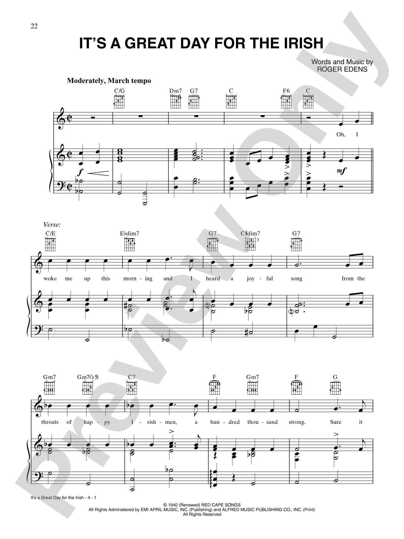It's a Great Day for the Irish: Piano/Vocal/Chords
