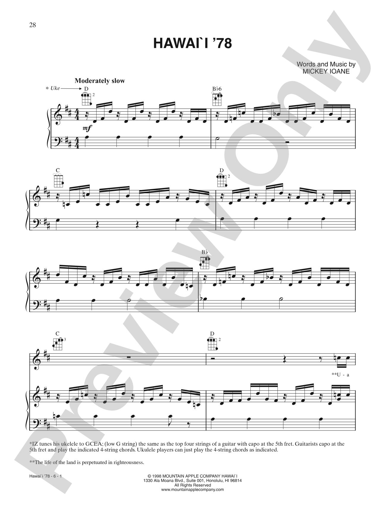 Hawai‘i ’78: Piano/Vocal/Chords