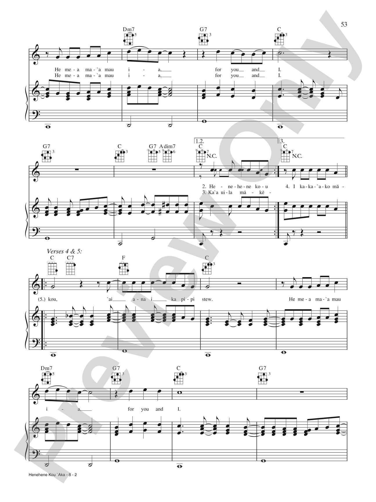 Henehene Kou 'Aka: Piano/Vocal/Chords