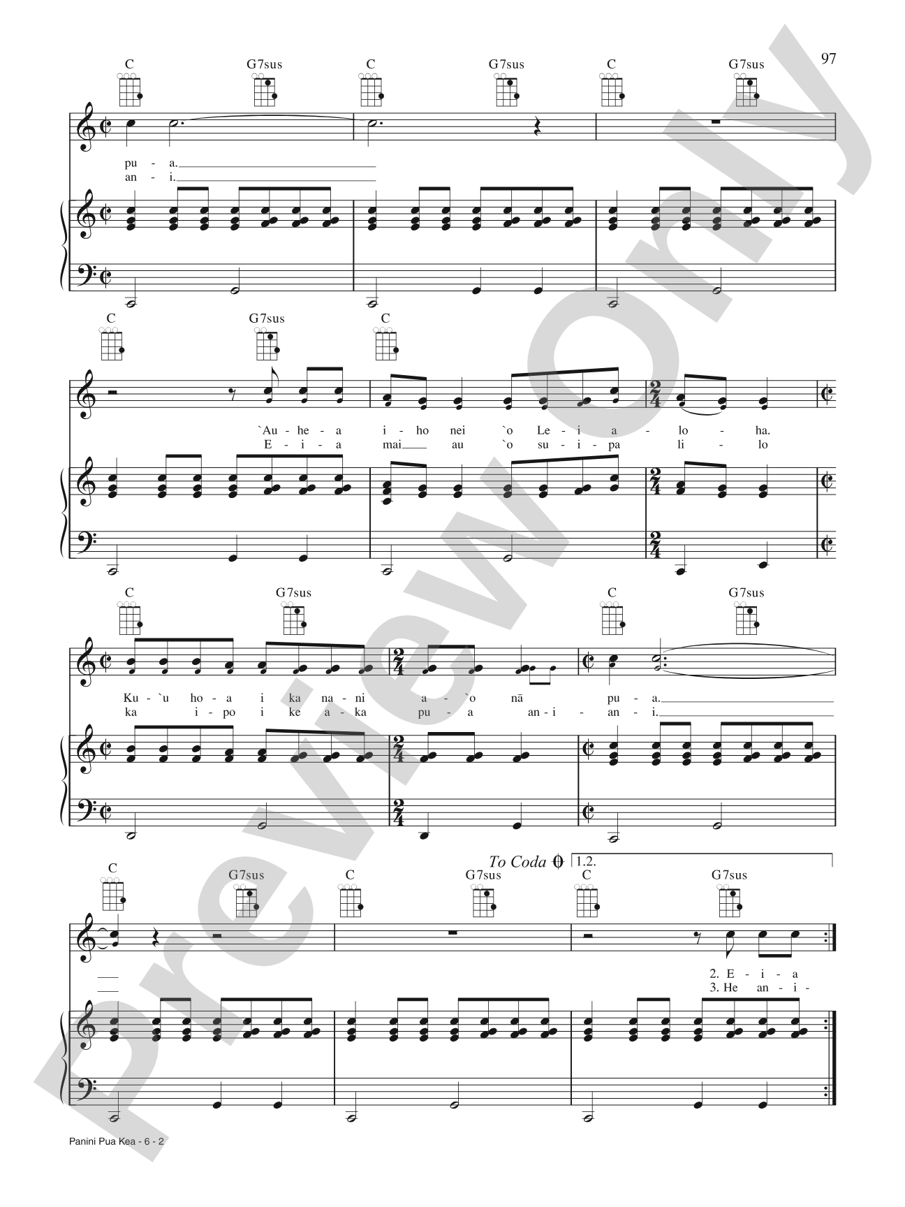 Panini Puakea: Piano/Vocal/Chords