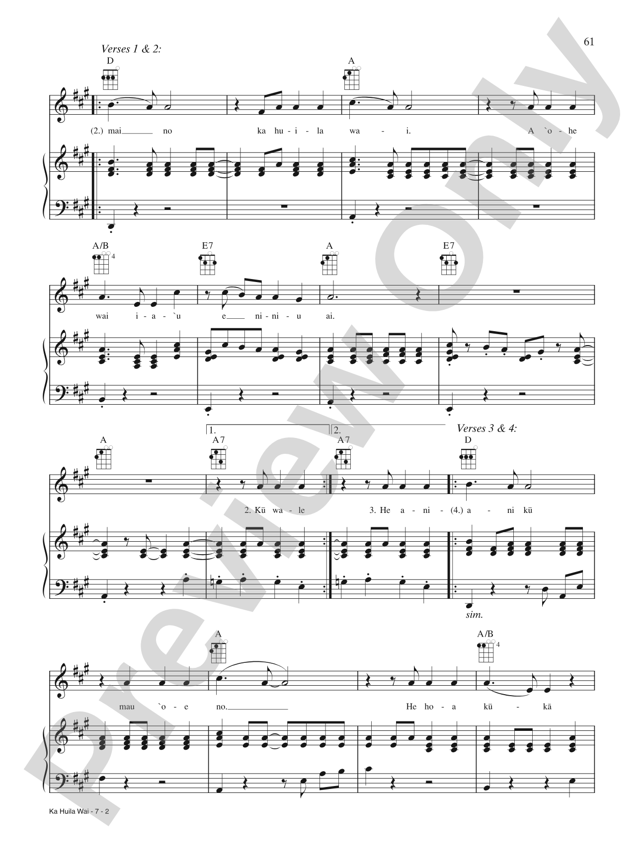 Ka Huila Wai: Piano/Vocal/Chords