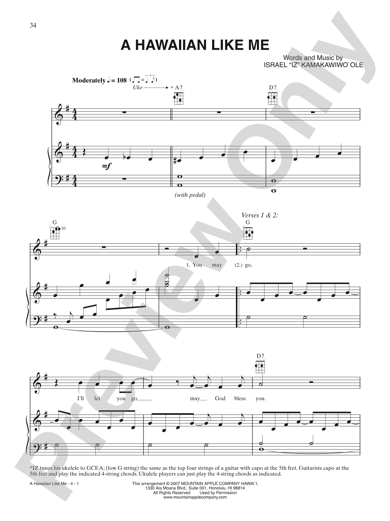 A Hawaiian Like Me: Piano/Vocal/Chords