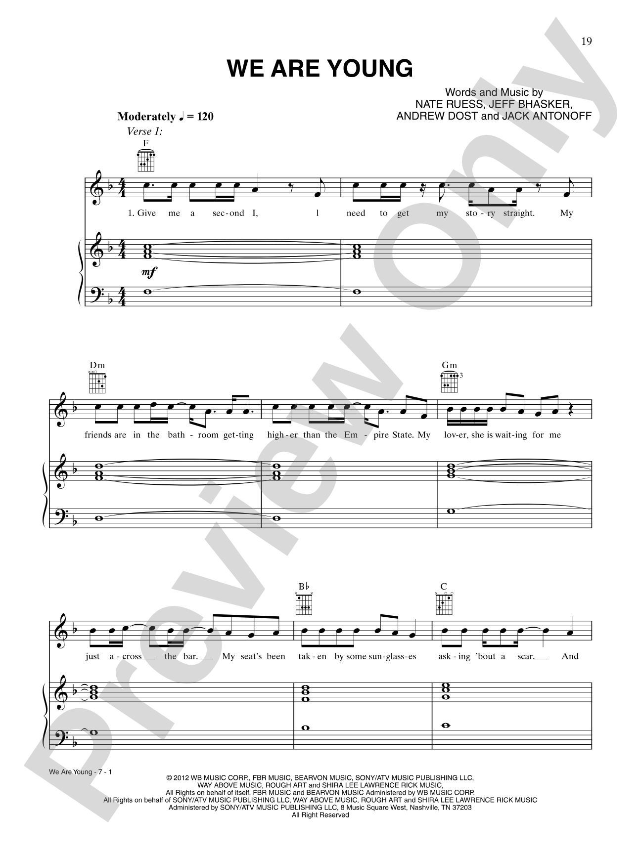 We Are Young: Piano/Vocal/Chords