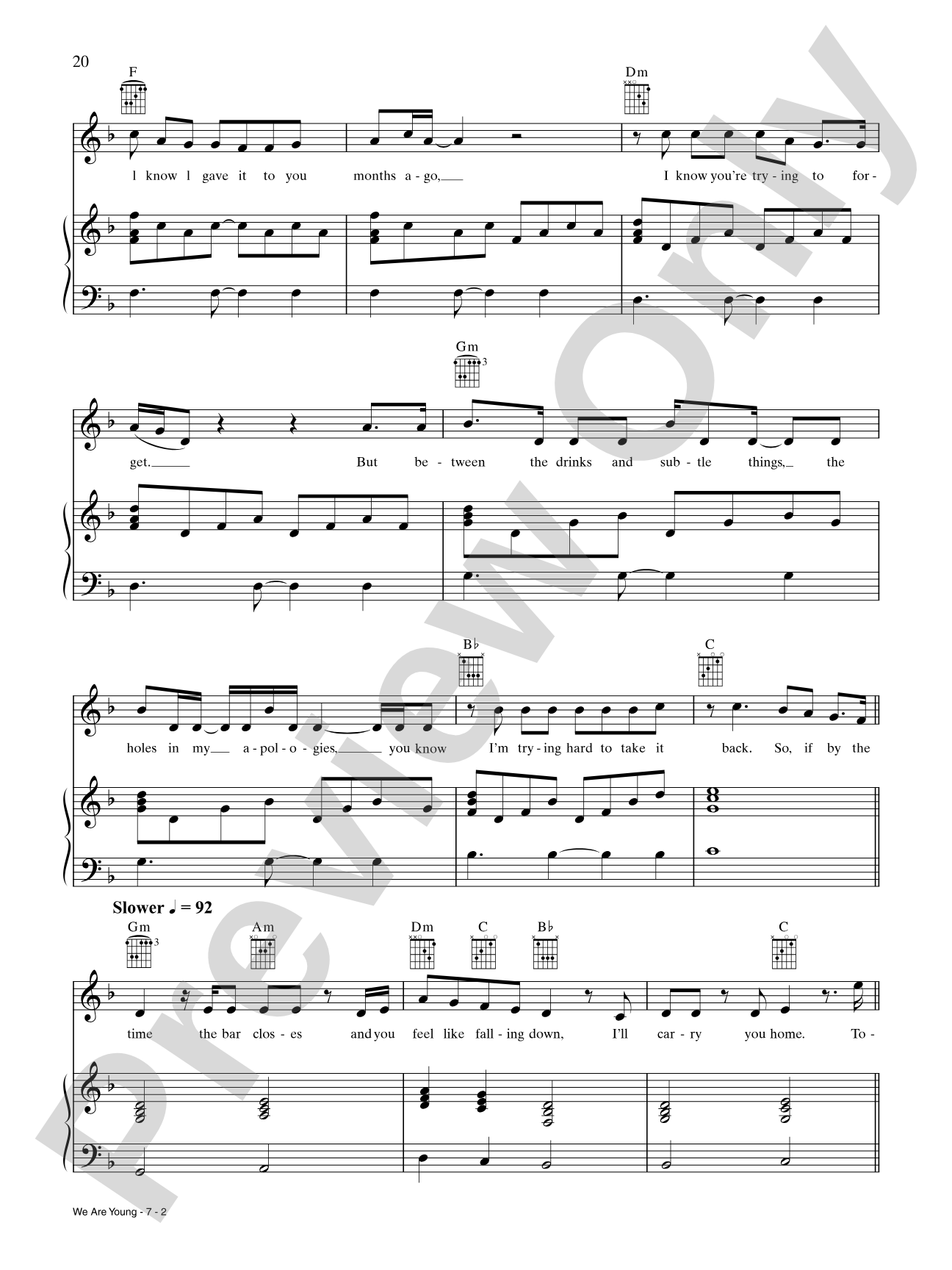 We Are Young: Piano/Vocal/Chords