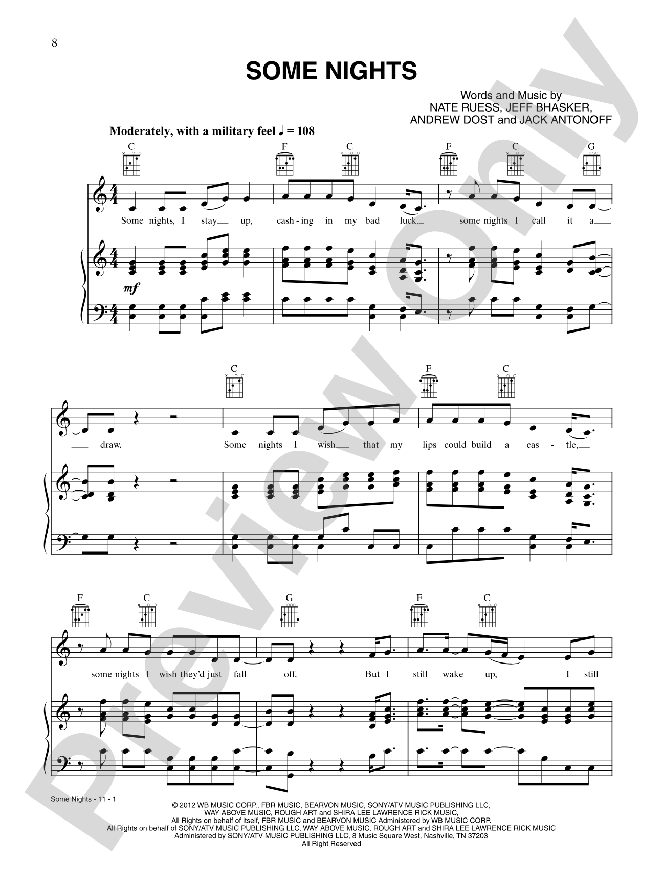 Some Nights: Piano/Vocal/Chords