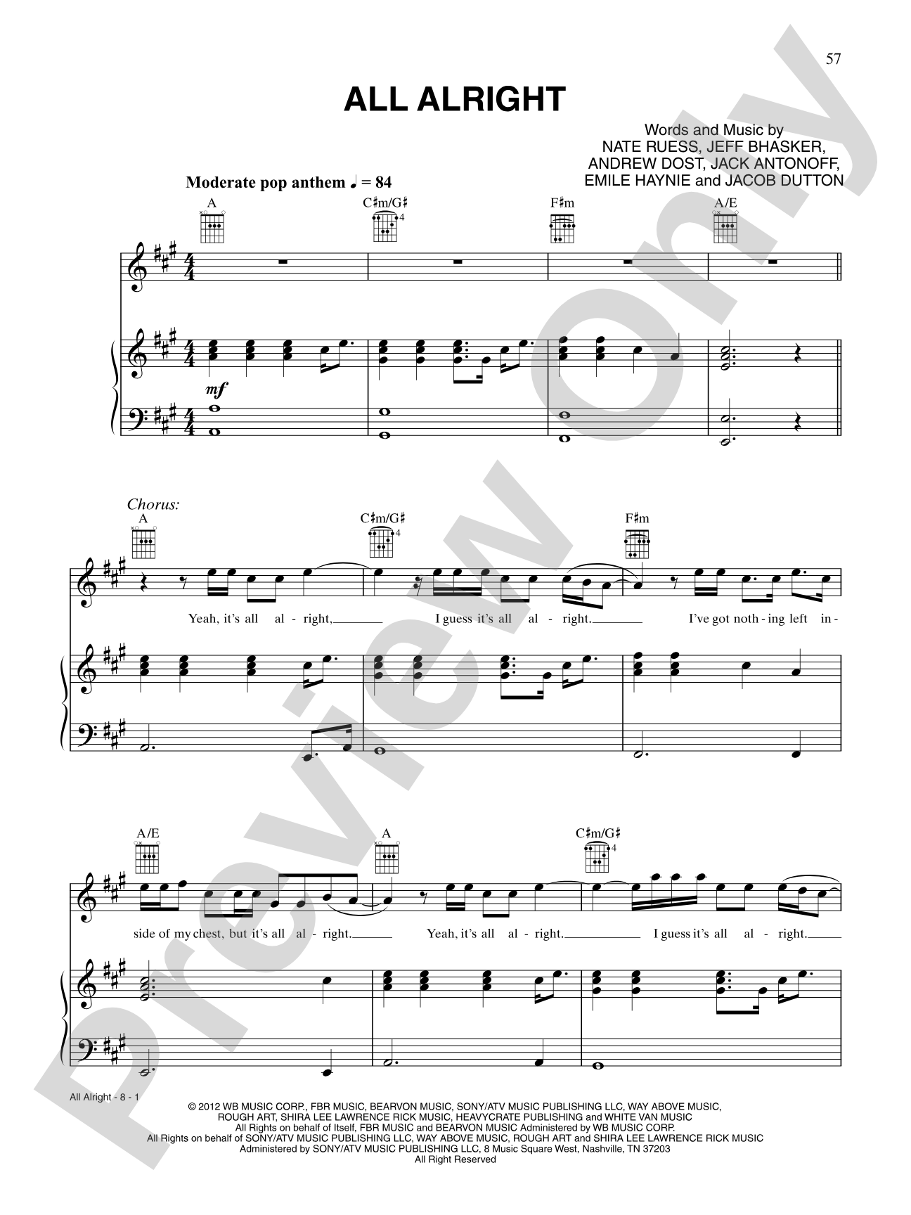 All Alright: Piano/Vocal/Chords