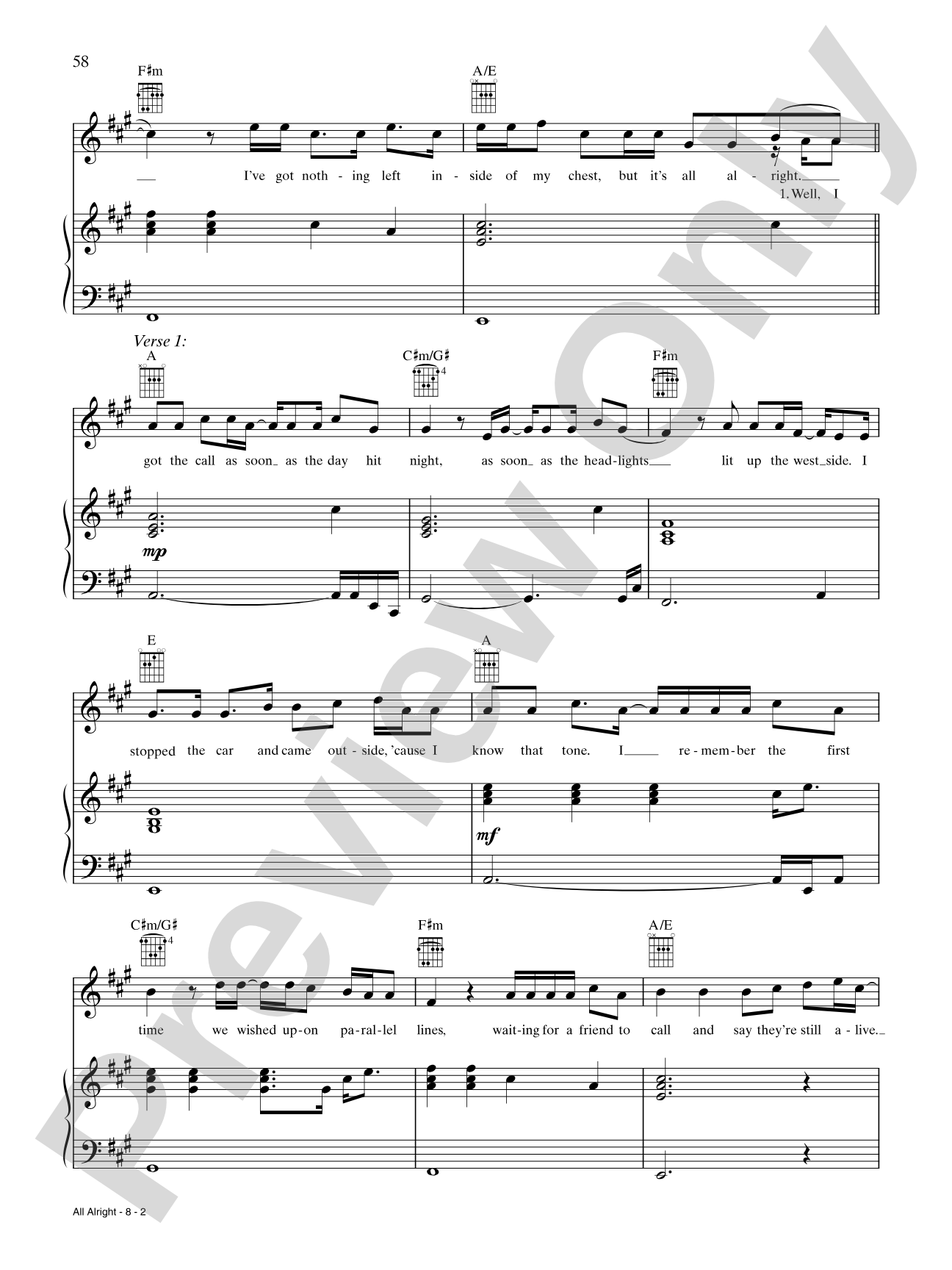 All Alright: Piano/Vocal/Chords